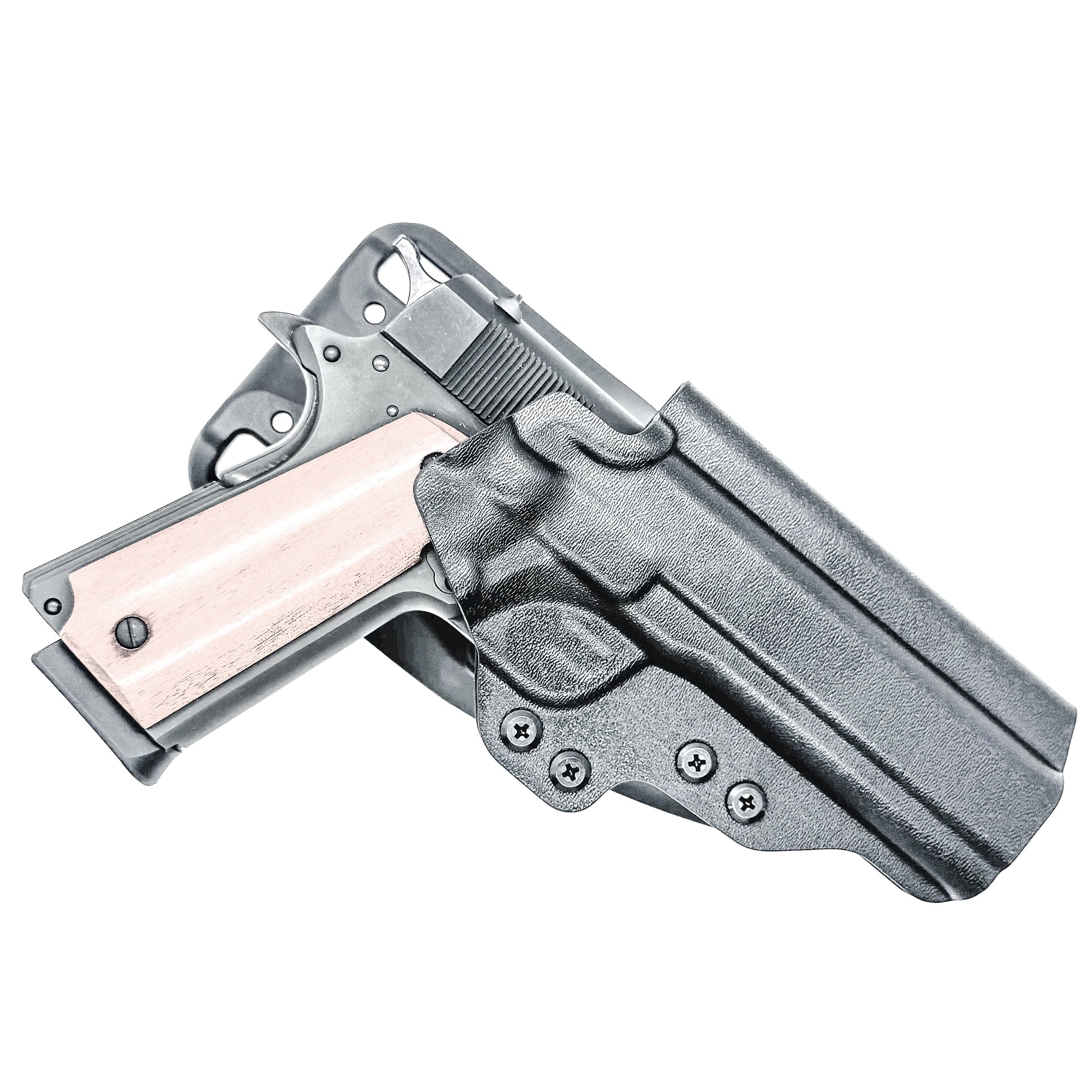 G.I. 1911 Duty & Competition OWB holster fits 5" Ruger, Kimber, S&W, Rock Island. .093" thermoplastic, adjustable retention, hanger compatible, Made in USA.