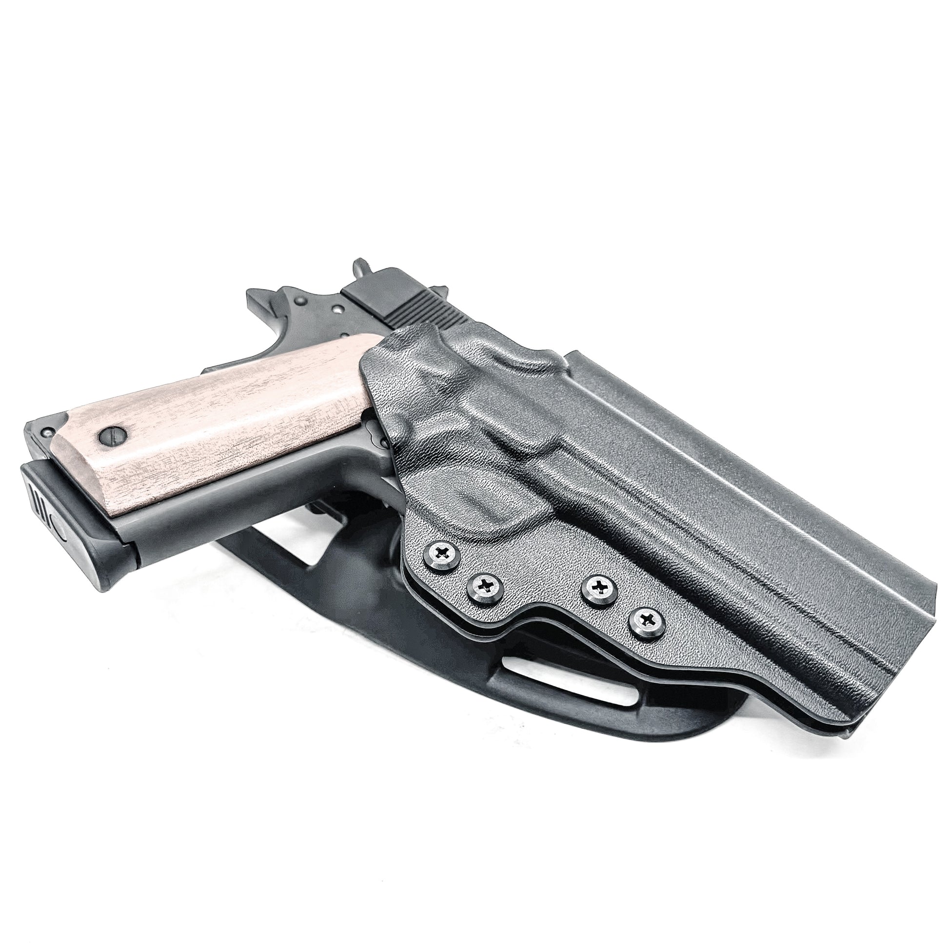 G.I. 1911 Duty & Competition OWB holster fits 5" Ruger, Kimber, S&W, Rock Island. .093" thermoplastic, adjustable retention, hanger compatible, Made in USA.