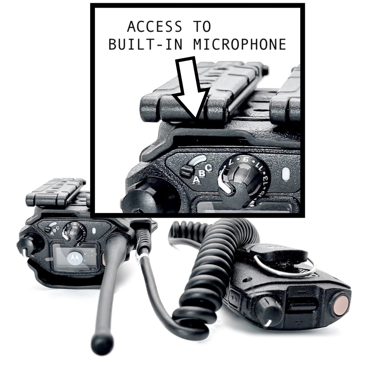 Outside Waistband & Molle Mount Kydex holster carrier for the Motorola APX N70 Single-band P25 Smart Radio Microphone access