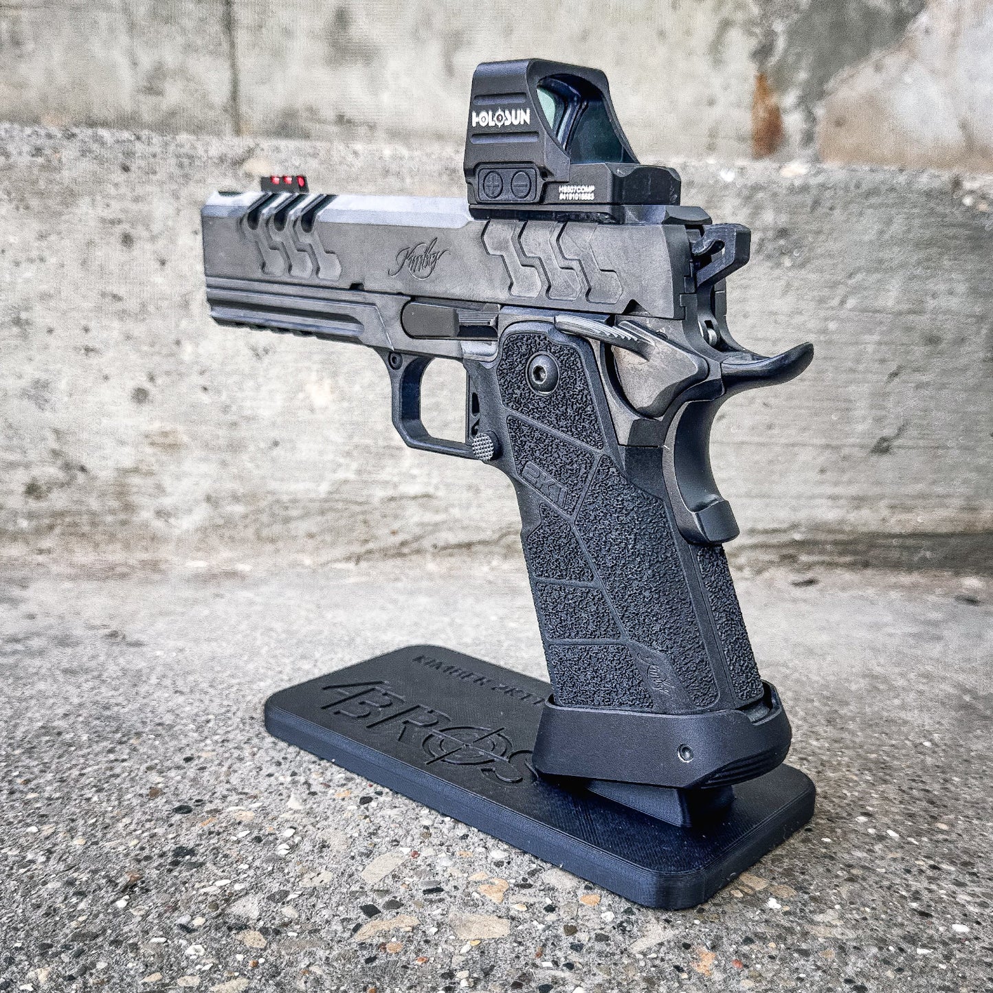 3D printed Kimber 2K11 pistol stand made from durable PETG. Perfect for firearm display, gun safe storage, and organizing your Kimber 2K11.