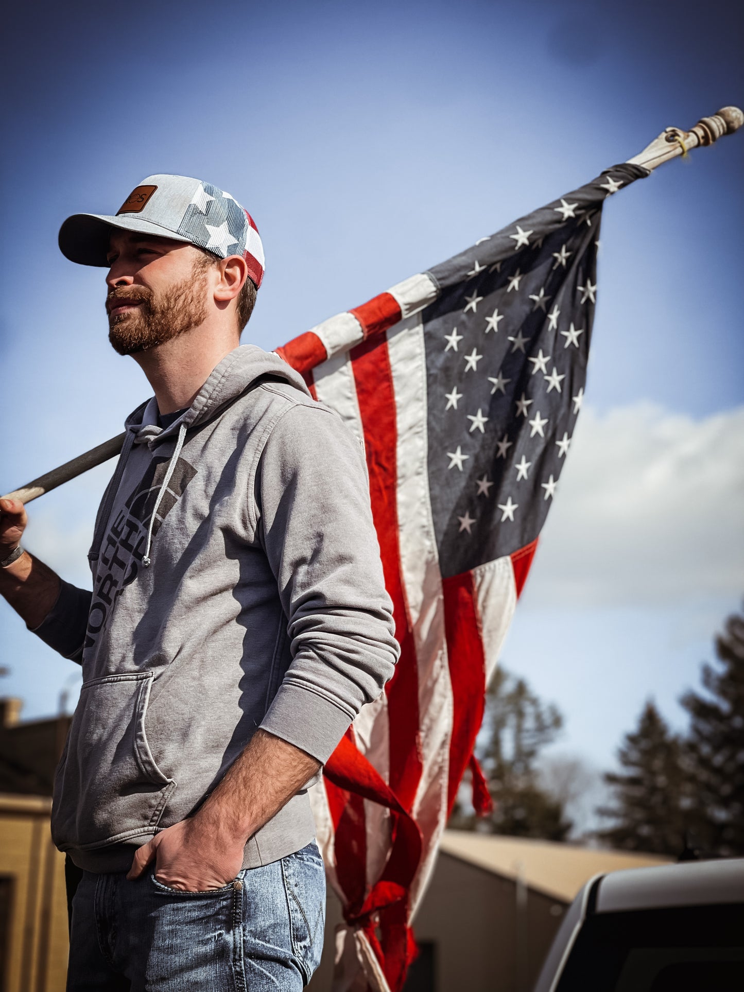The 4Bros Proud Patriot Trucker is our take on what a true American should wear! It is intended to be your everyday hat, just like our holsters. Take it with you everywhere. The more wear it has and the dirtier it gets, the better it looks. 4Bros Laser Engraved Leather Logo, Comfort fit, and Snapback closure.