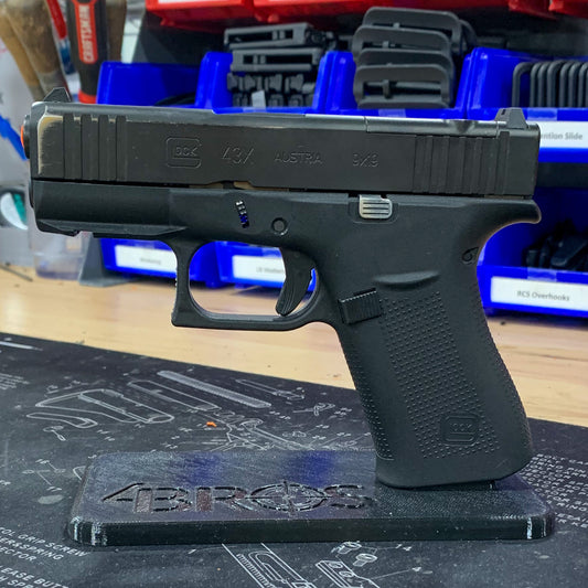 For the best 3D-printed Subcompact Pistol Stand confirmed to fit the Sig P365, P365XL, P365-XMACRO, Glock 43X & 48, Hellcat & Hellcat Pro, shop 4BROS Holsters.