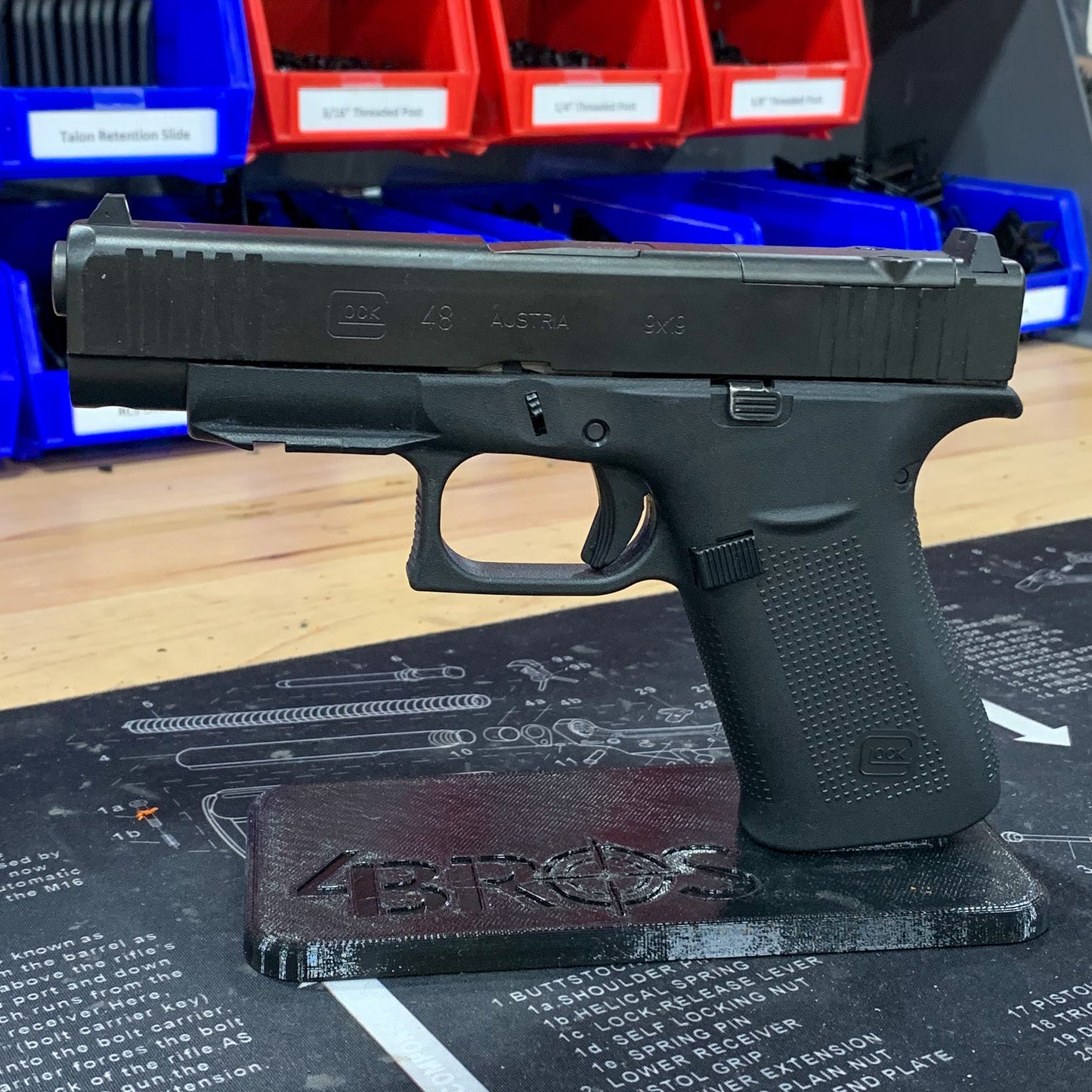 For the best 3D-printed Subcompact Pistol Stand confirmed to fit the Sig P365, P365XL, P365-XMACRO, Glock 43X & 48, Hellcat & Hellcat Pro, shop 4BROS Holsters.