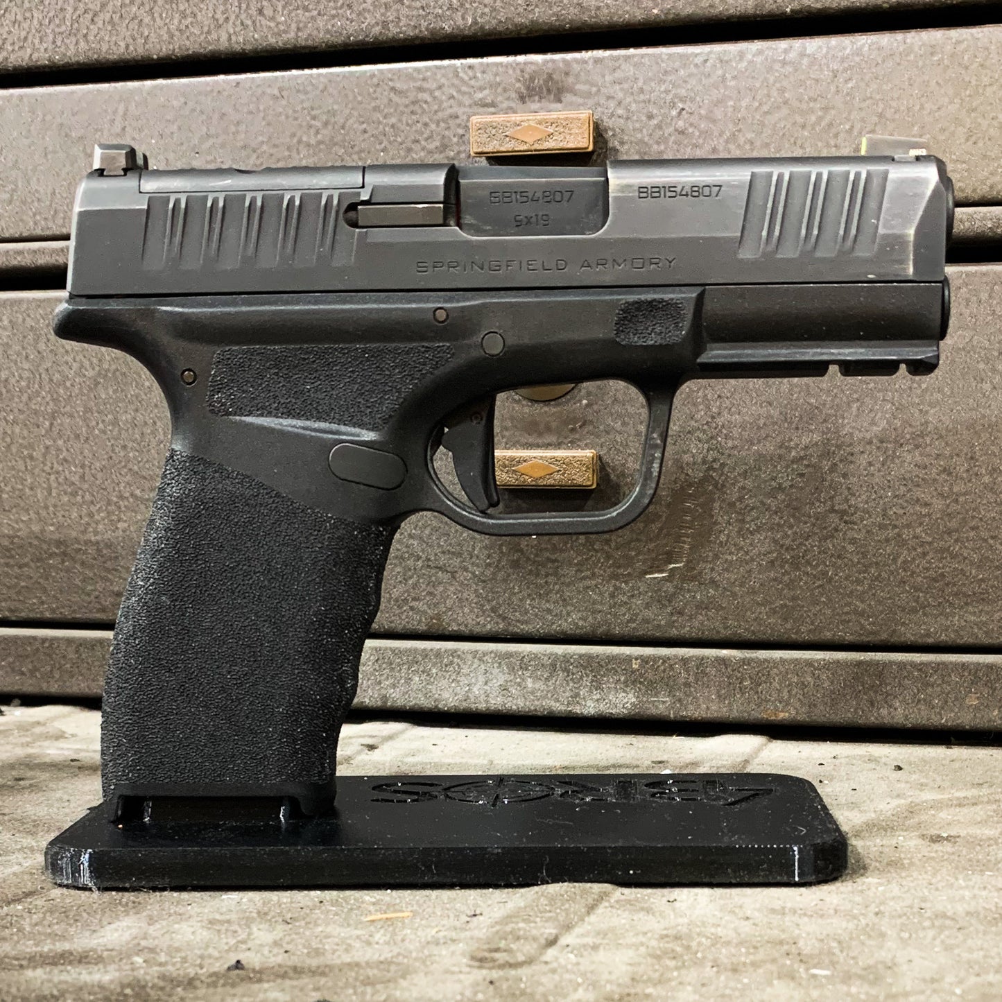 For the best 3D-printed Subcompact Pistol Stand confirmed to fit the Sig P365, P365XL, P365-XMACRO, Glock 43X & 48, Hellcat & Hellcat Pro, shop 4BROS Holsters.