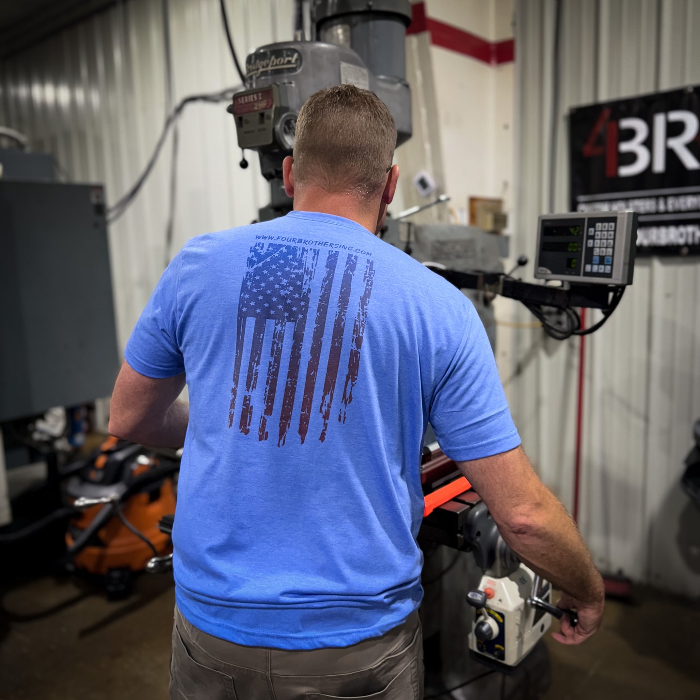 For a great way to show USA patriotism, wear a Worn Flag Patriotic Shirt from Four Brothers 4BROS Holsters. In-stock shirts will ship in 24 to 48 hours.