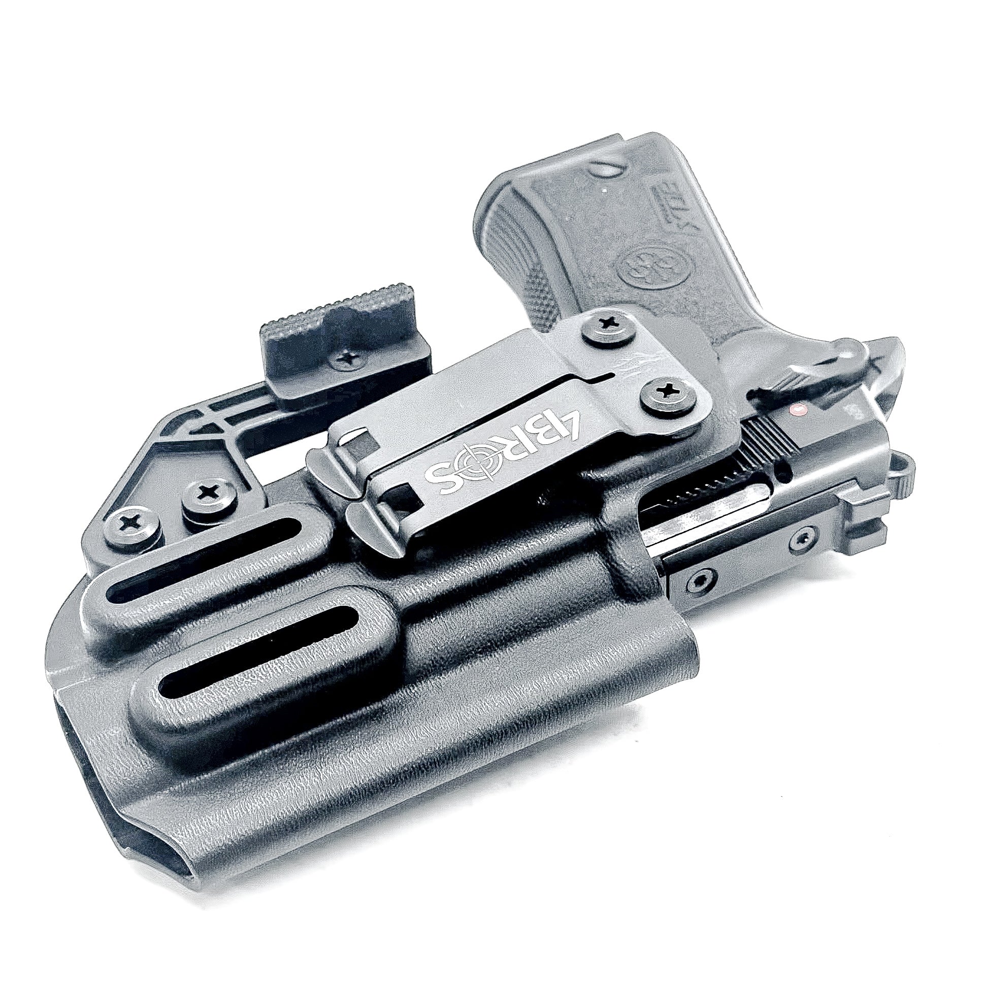 Black Beretta 80X Cheetah inside waistband holster with adjustable retention, red dot clearance, and Modwing compatibility.