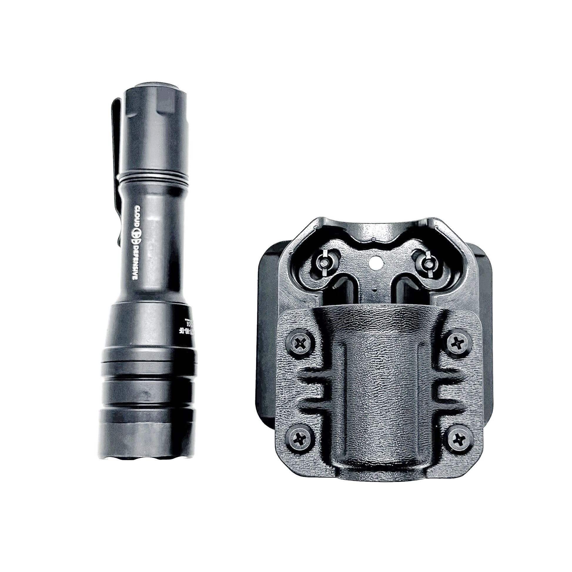Kydex Outside Waistband and Molle Compatible carrier designed exclusively for the Cloud Defensive MCH Duty light, shop Four Brothers Holsters.