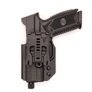 Outside Waistband Taco Style Holster designed to fit the FN 509 Compact  Adjustable retention High sweat guard standard, medium and low height available on request. Holster profile cut to allow red dot sights on the pistol Minimal material and smooth edges Removeable threadlocker applied to all screws and posts Proudly made in the USA