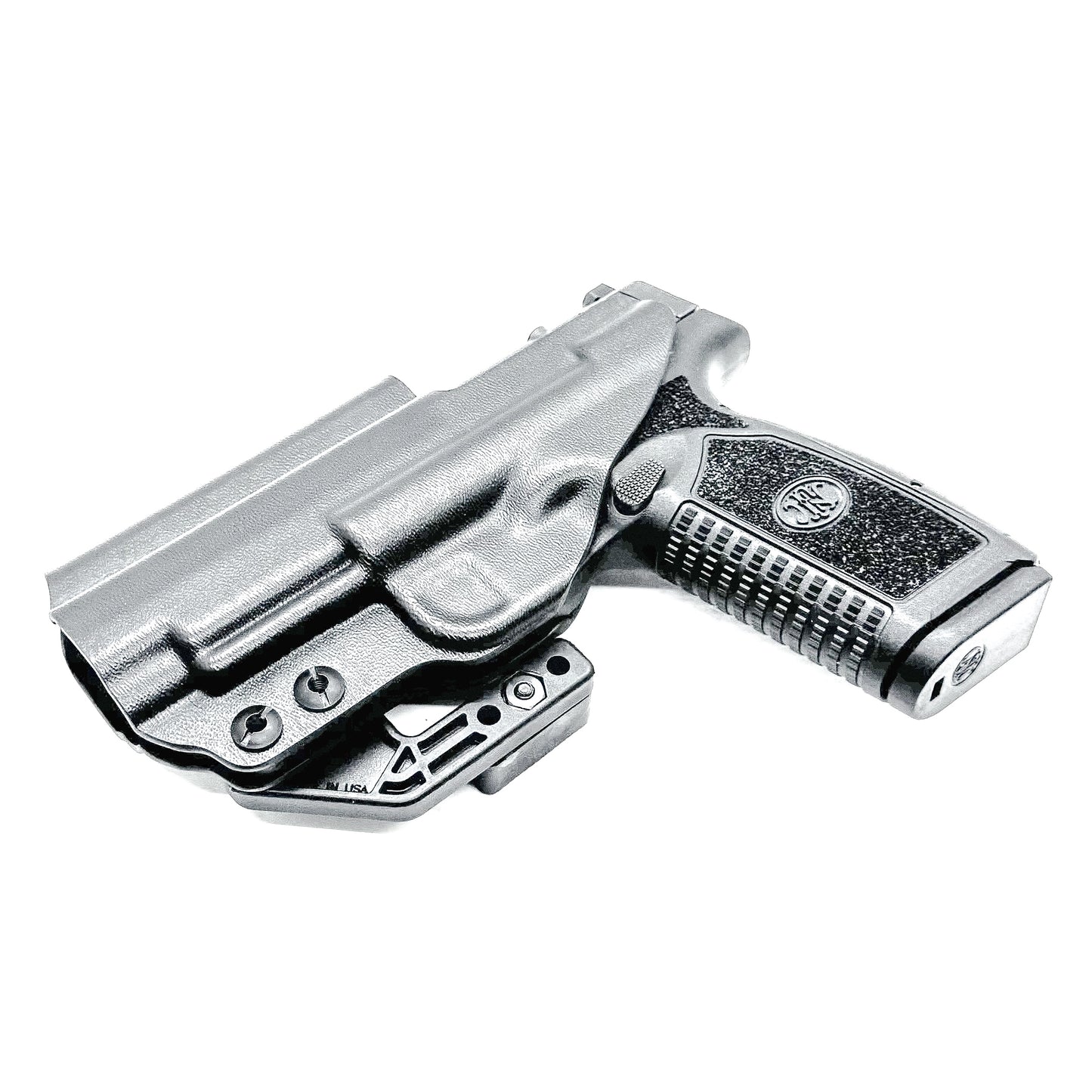 Precision-molded Inside Waistband (IWB) holster for the FN Reflex XL in Black with a Monoblock and Modwing