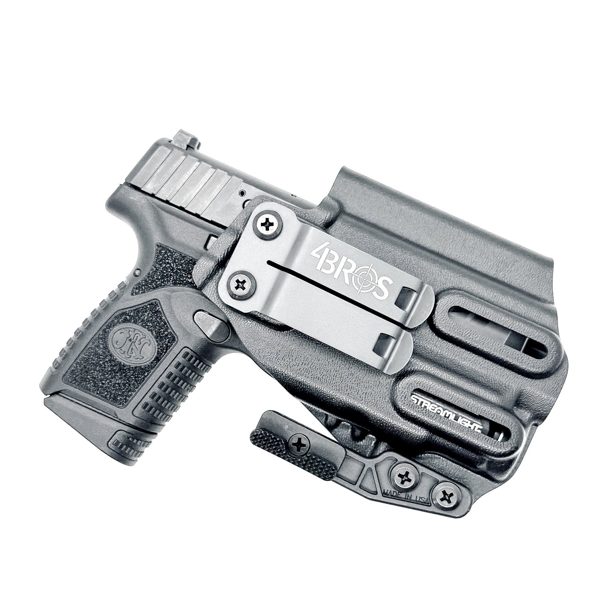 FN Reflex IWB holster with Streamlight TLR-7 Sub GL mounted, shown in right-hand configuration with full sweat guard and precision-formed Kydex design.