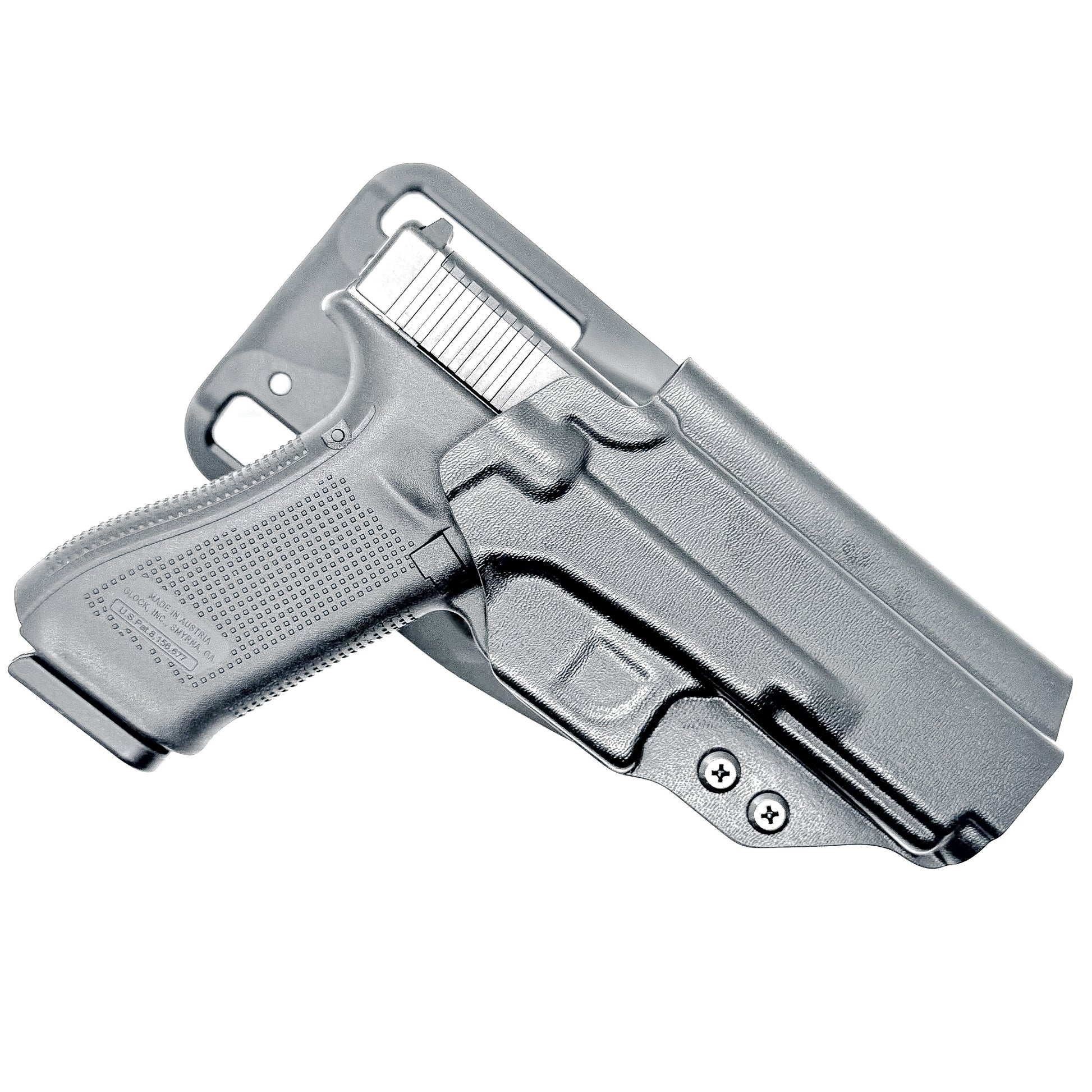 Glock competition OWB holster with drop and offset mount, fits Glock 17, 19, 22, 23, 45, and 47 Gen 5, red dot compatible, made in the USA by Four Brothers Holsters