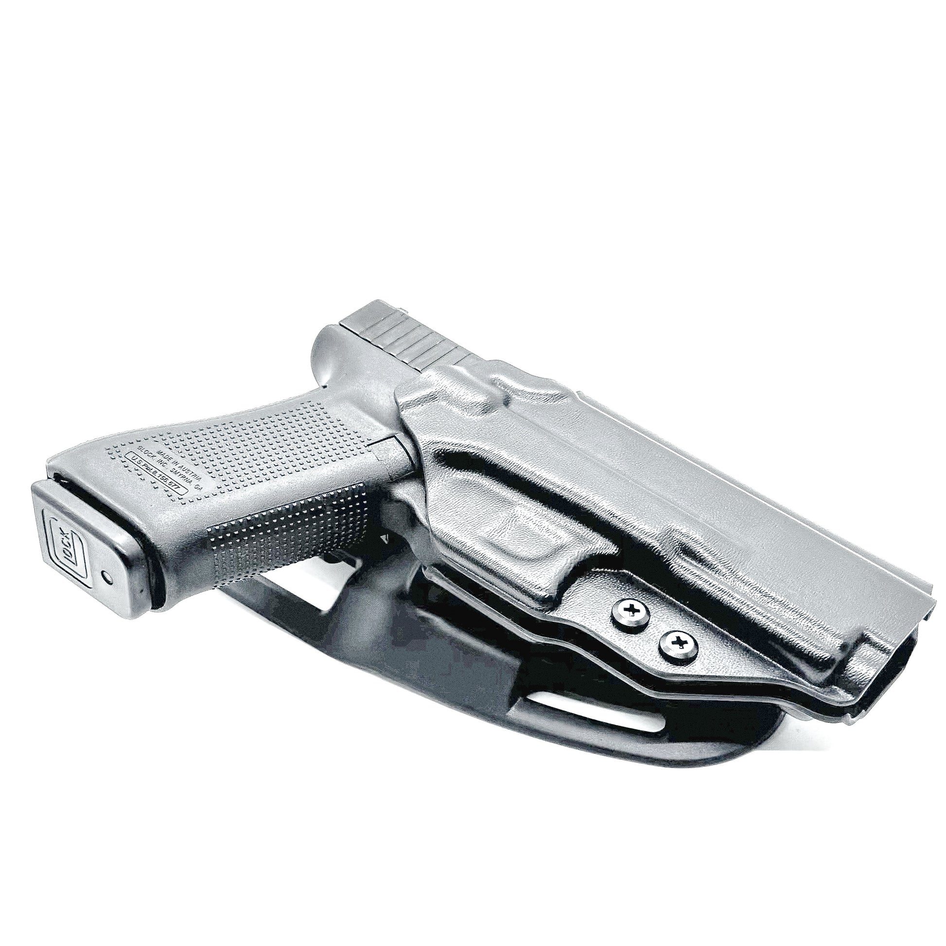 Glock competition OWB holster with drop and offset mount, fits Glock 17, 19, 22, 23, 45, and 47 Gen 5, red dot compatible, made in the USA by Four Brothers Holsters