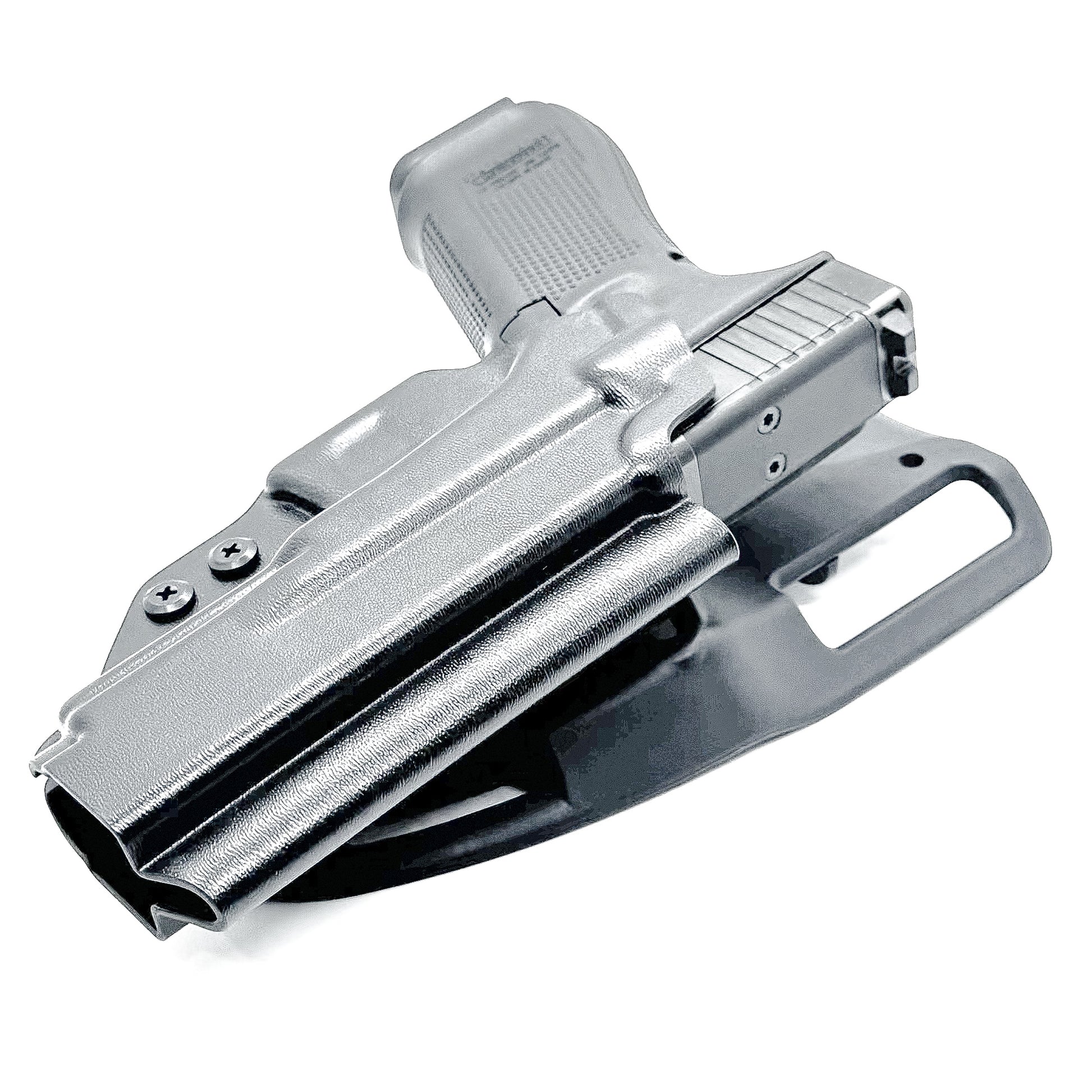 Glock competition OWB holster with drop and offset mount, fits Glock 17, 19, 22, 23, 45, and 47 Gen 5, red dot compatible, made in the USA by Four Brothers Holsters