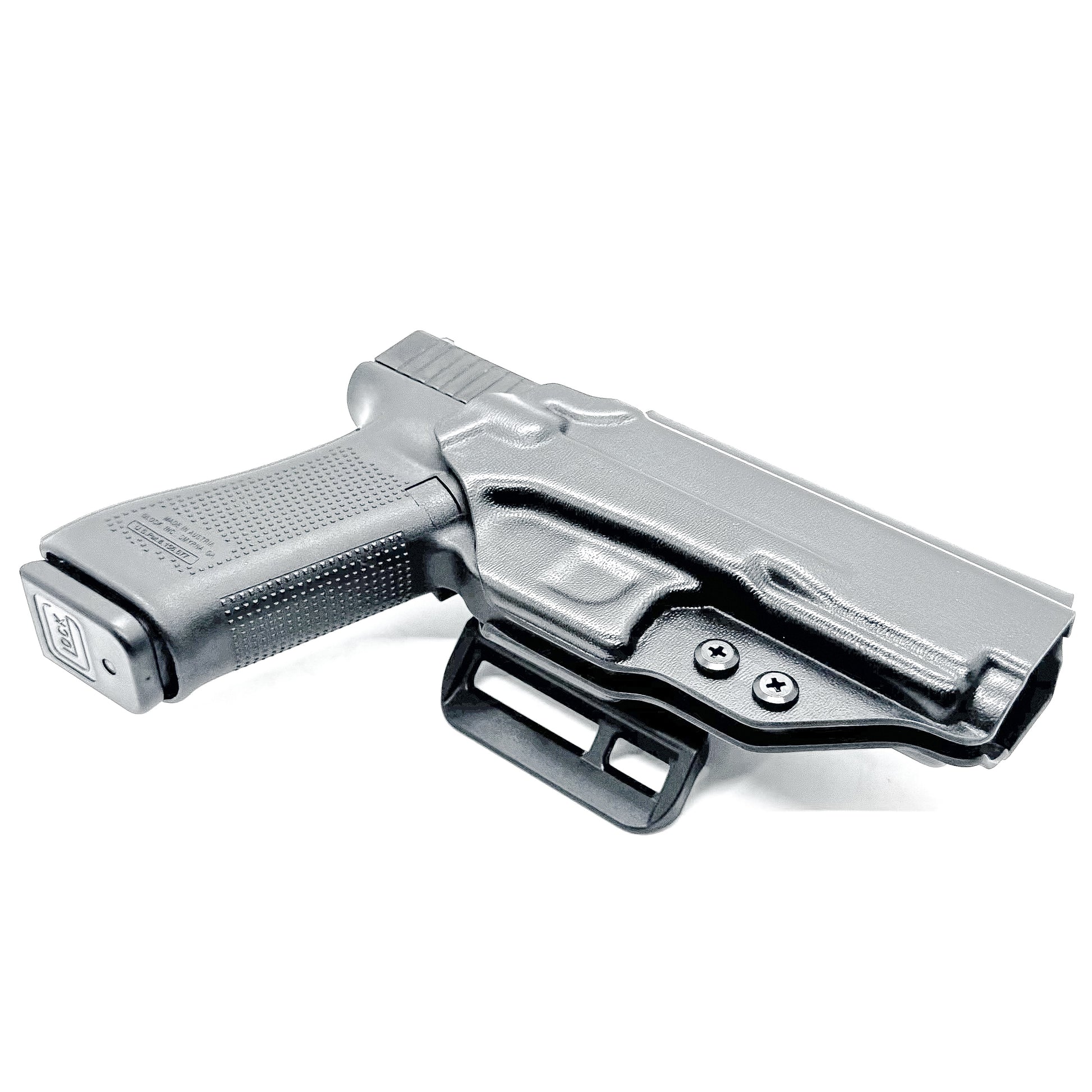 Outside waistband Kydex holster for Glock 17, 22, and full-size Glock frames with red dot cut and Tek-Lok belt attachment – made in the USA