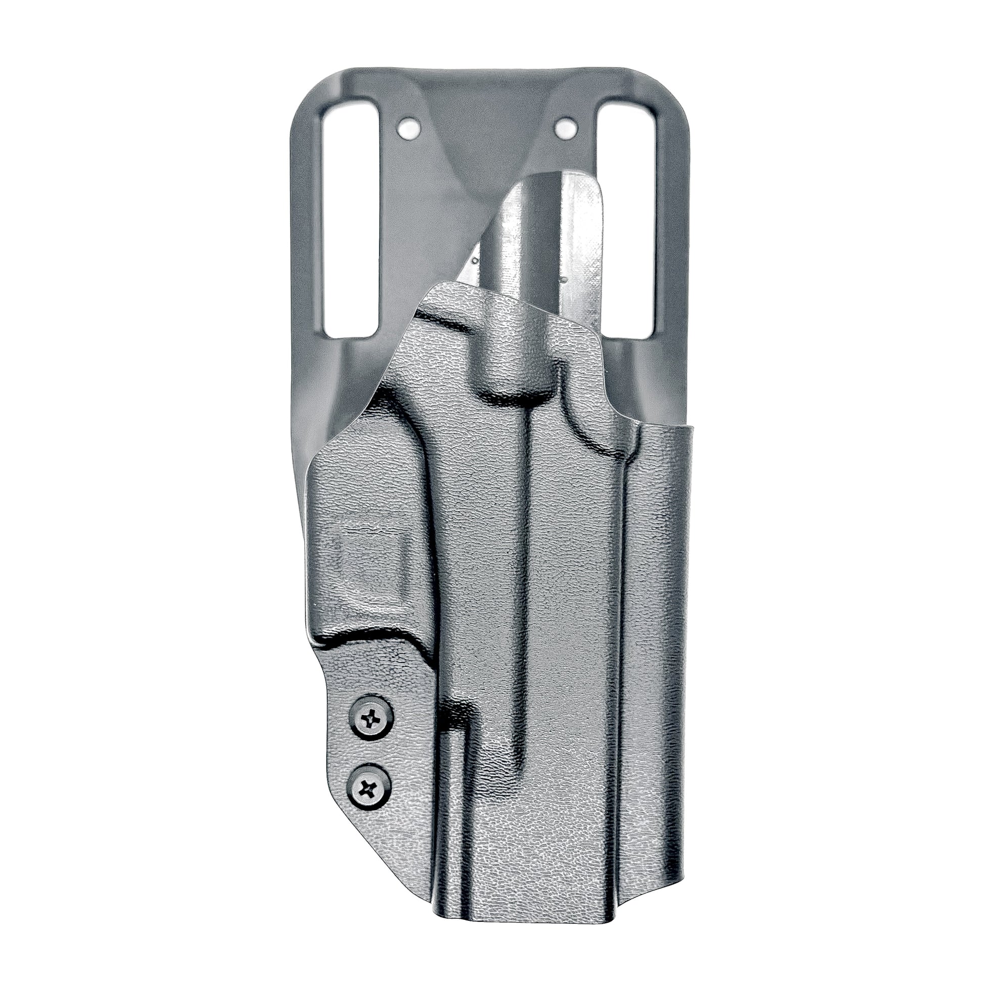 Glock 19 OWB Duty & Competition Holster with red dot cut, open muzzle, and adjustable retention – made in the USA from .093" Kydex