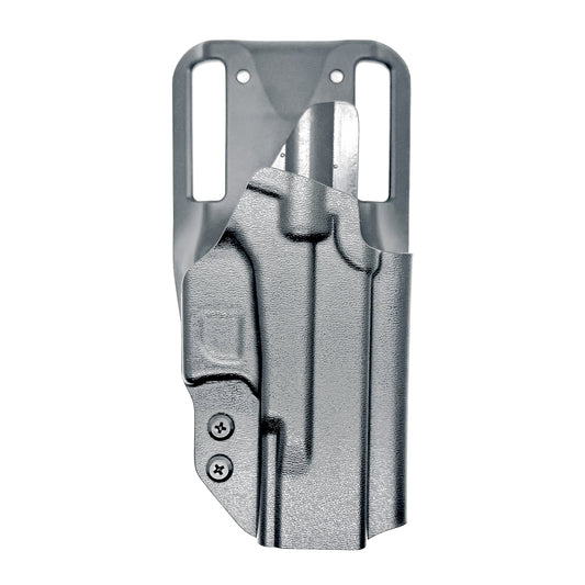 Glock 19 OWB Duty & Competition Holster with red dot cut, open muzzle, and adjustable retention – made in the USA from .093" Kydex