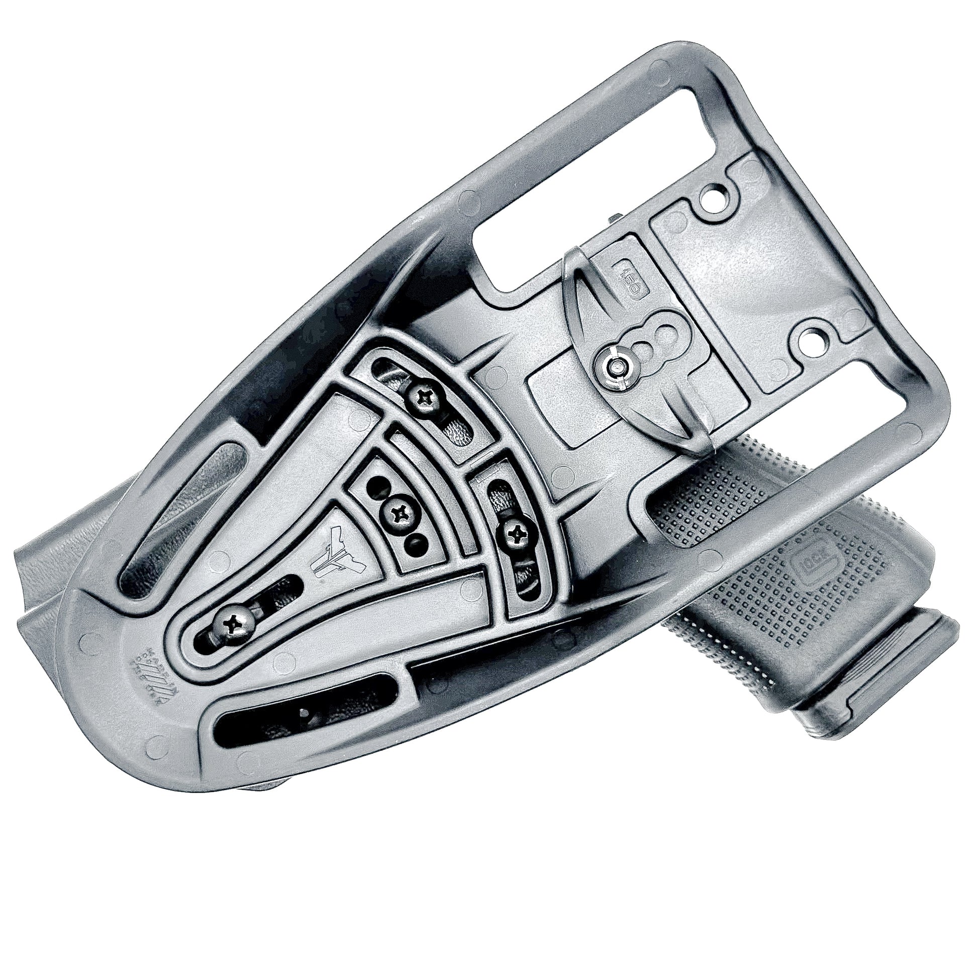 Glock 19 OWB Duty & Competition Holster with red dot cut, open muzzle, and adjustable retention – made in the USA from .093" Kydex