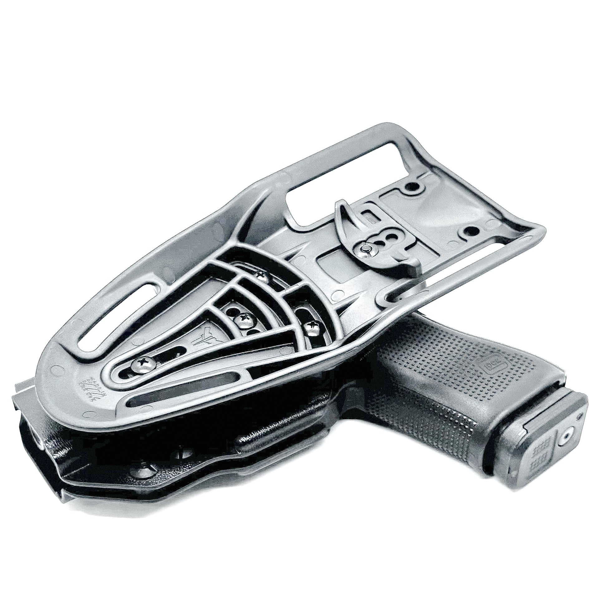 Glock 19 OWB Duty & Competition Holster with red dot cut, open muzzle, and adjustable retention – made in the USA from .093" Kydex