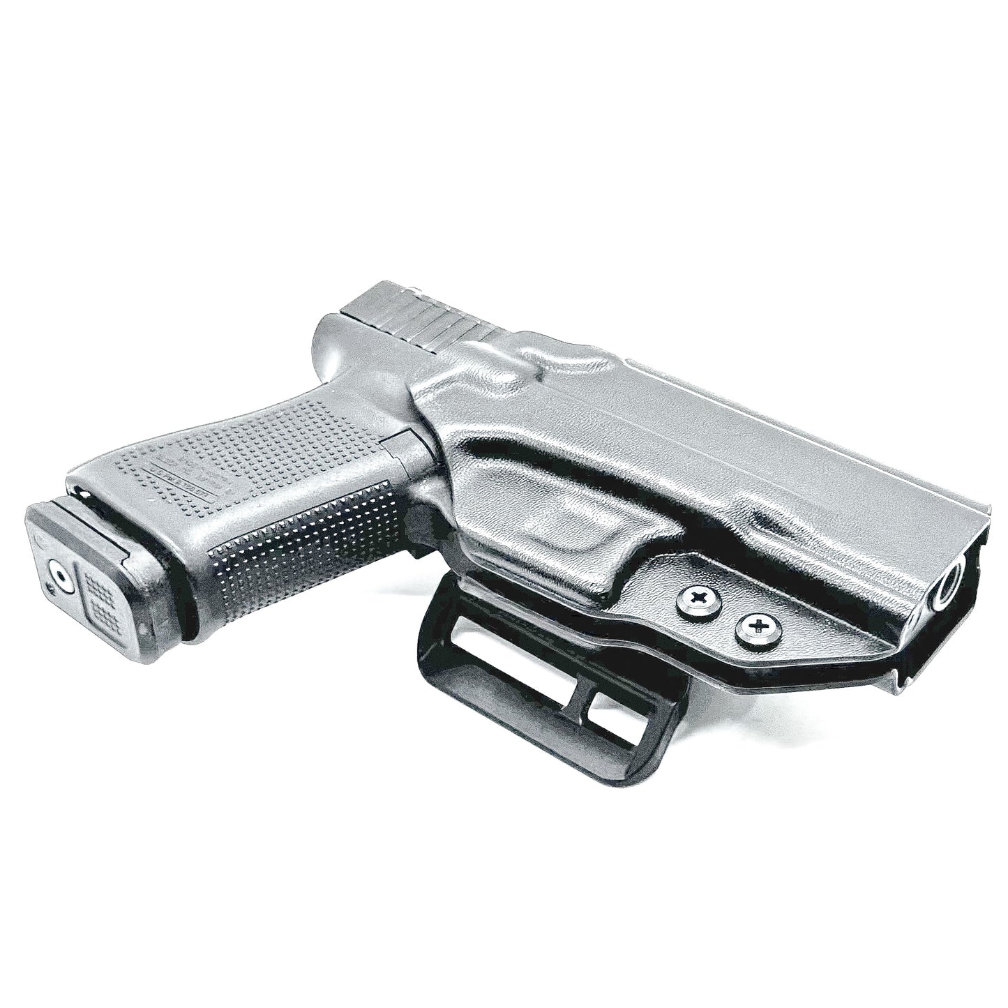 OWB Kydex holster for Glock 19, 19X, 45, and MOS models with open muzzle, red dot cut, and adjustable retention – made in the USA from .093" thermoplastic