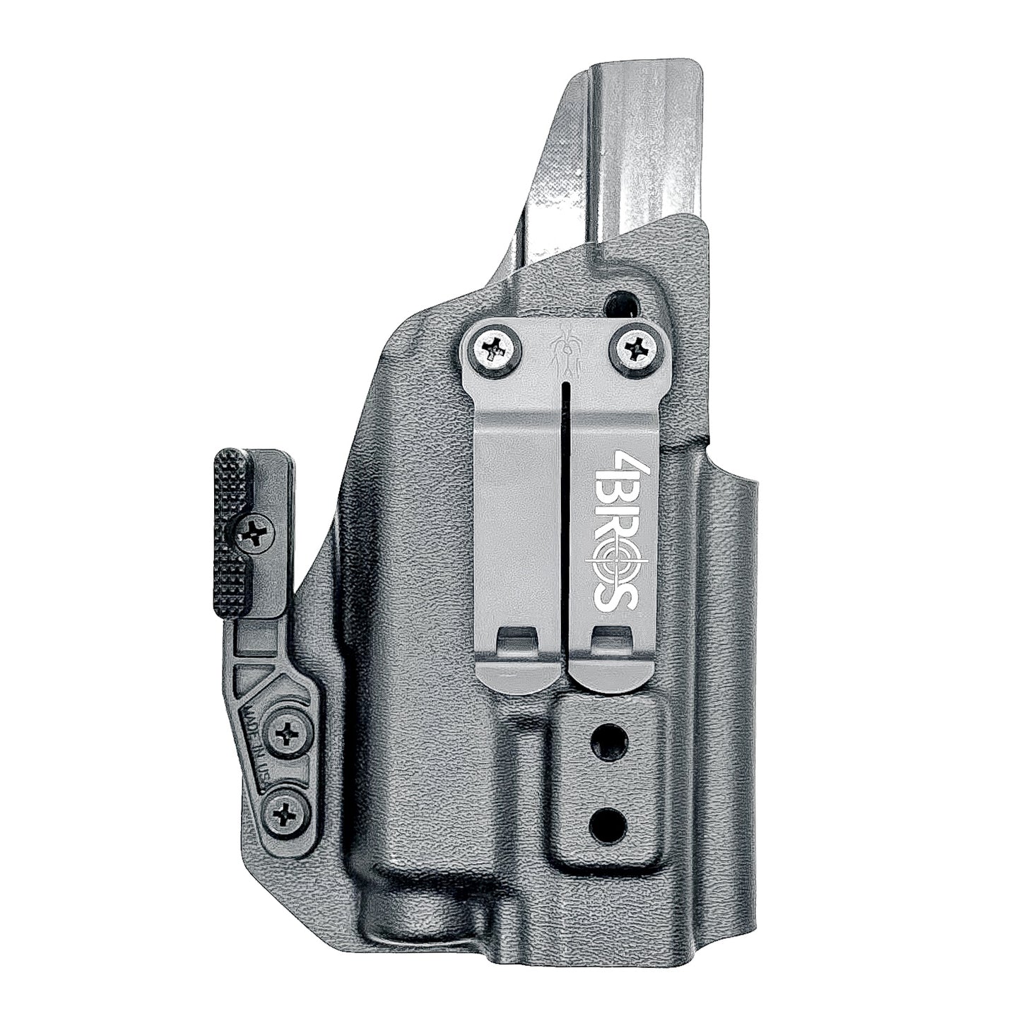 For the best IWB Kydex Inside Waistband Holster for the Glock 19, 23, 32, 19X, or 45 & Nightstick TCM-550XL or TCM-550XLS shop Four Brothers 4BROS Holsters.