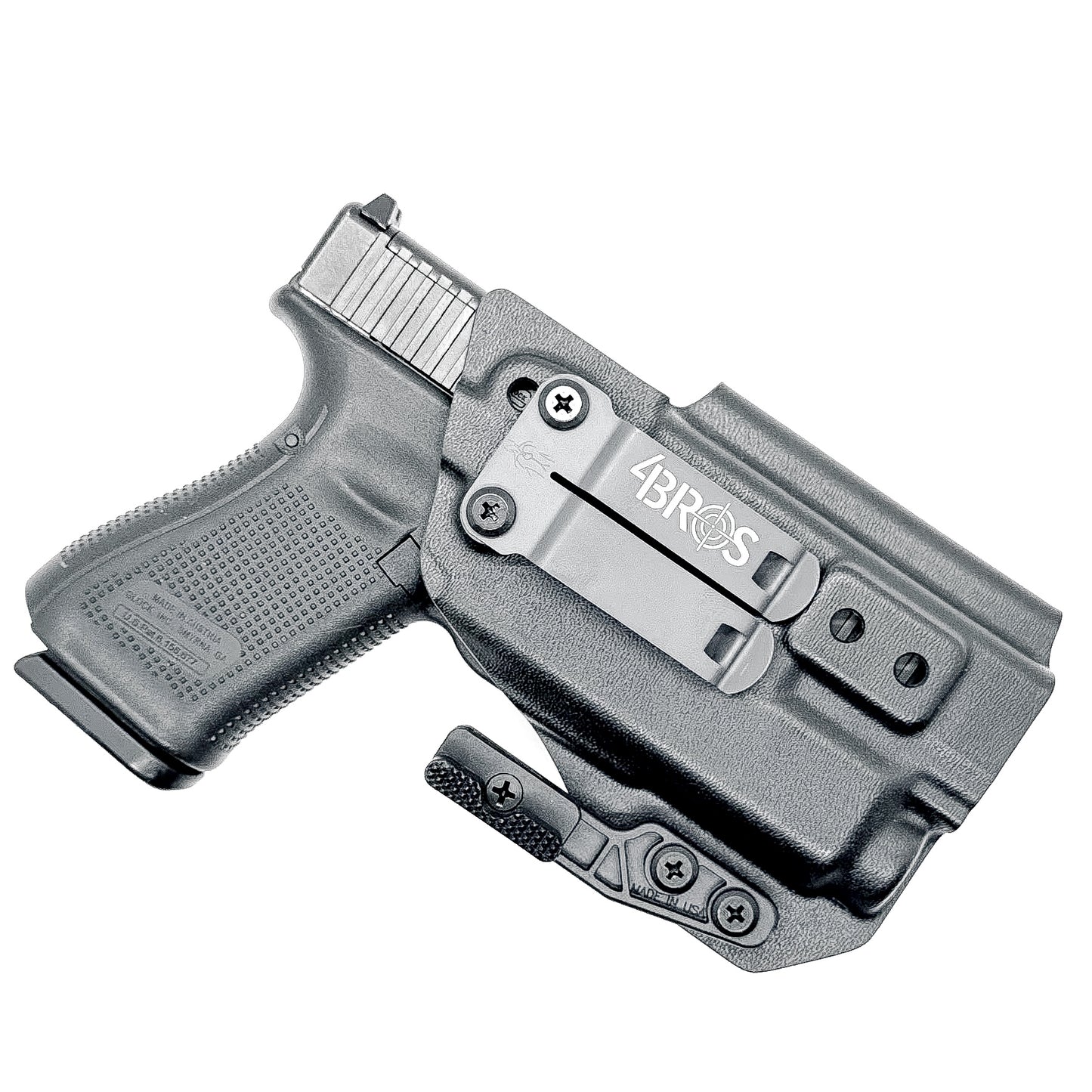 For the best IWB Kydex Inside Waistband Holster for the Glock 19, 23, 32, 19X, or 45 & Nightstick TCM-550XL or TCM-550XLS shop Four Brothers 4BROS Holsters.