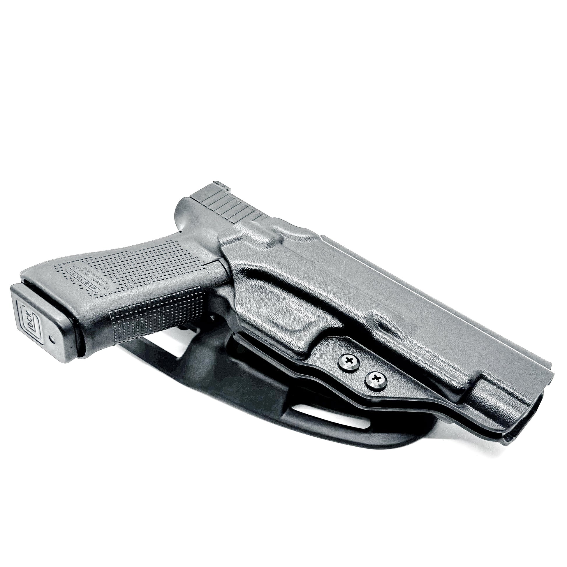 Black Outside Waistband OWB Glock 34 Generation Gen 5, Duty & Competition Style Kydex Holster from Four Brothers 4BROS Holsters. Made in the USA.