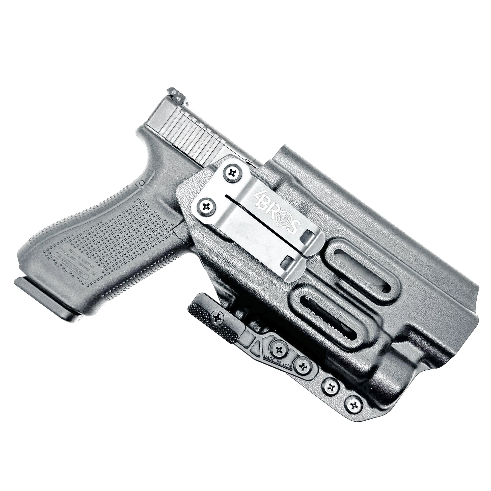 Custom-fit IWB holster for Glock 34 with Streamlight TLR-1 HL-X. Red dot compatible, Modwing ready, adjustable retention, and proudly made in the USA