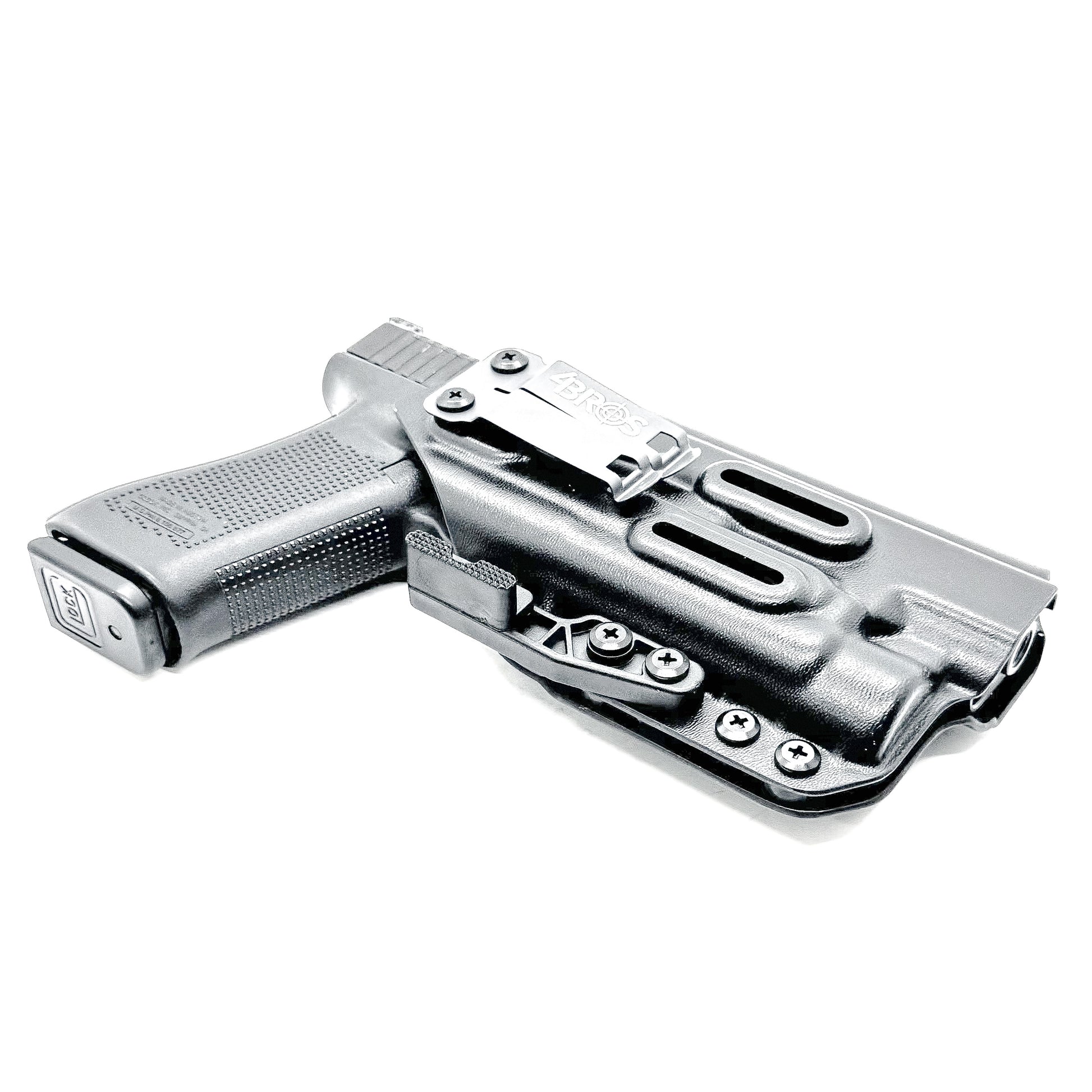 Custom-fit IWB holster for Glock 34 with Streamlight TLR-1 HL-X. Red dot compatible, Modwing ready, adjustable retention, and proudly made in the USA