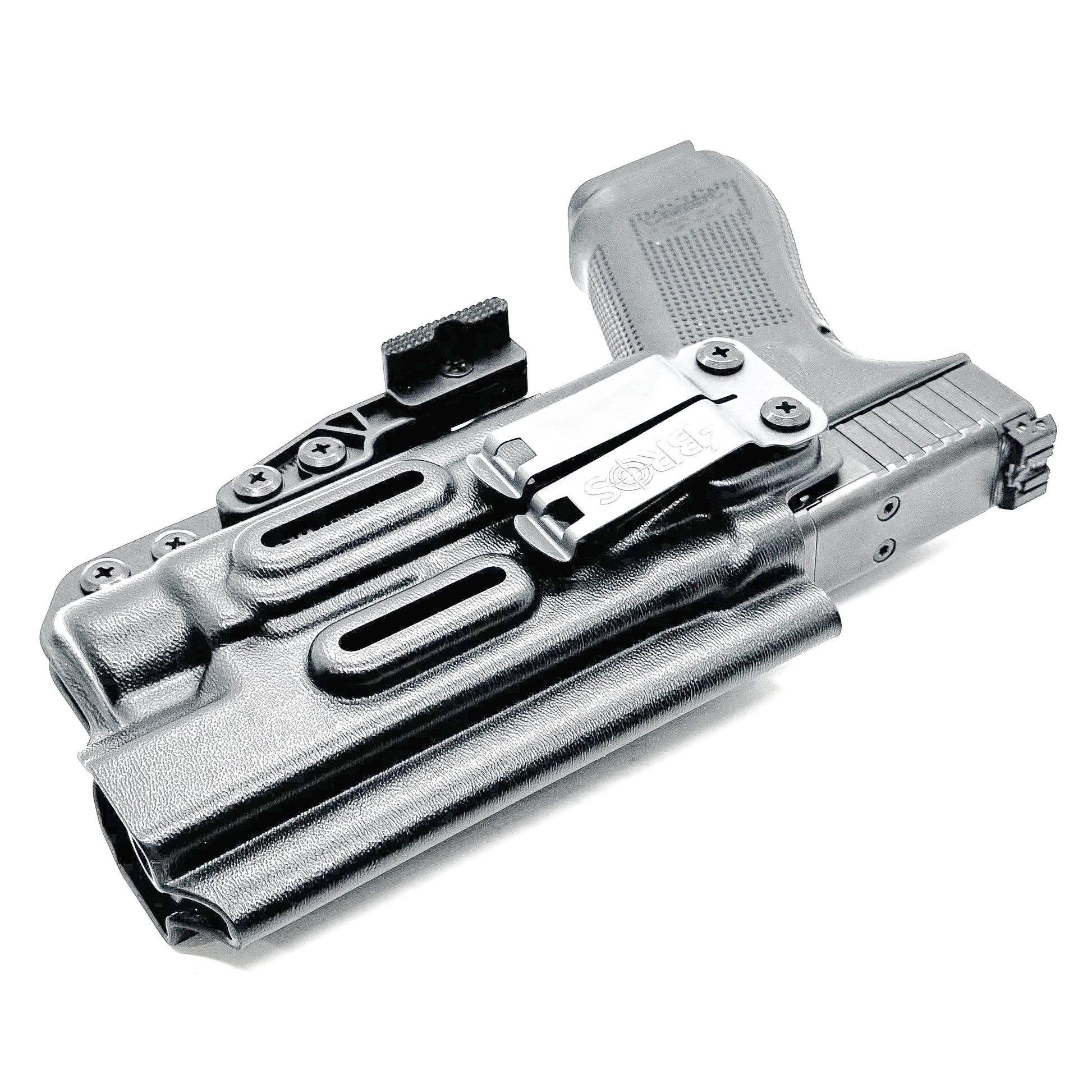 Custom-fit IWB holster for Glock 34 with Streamlight TLR-1 HL-X. Red dot compatible, Modwing ready, adjustable retention, and proudly made in the USA