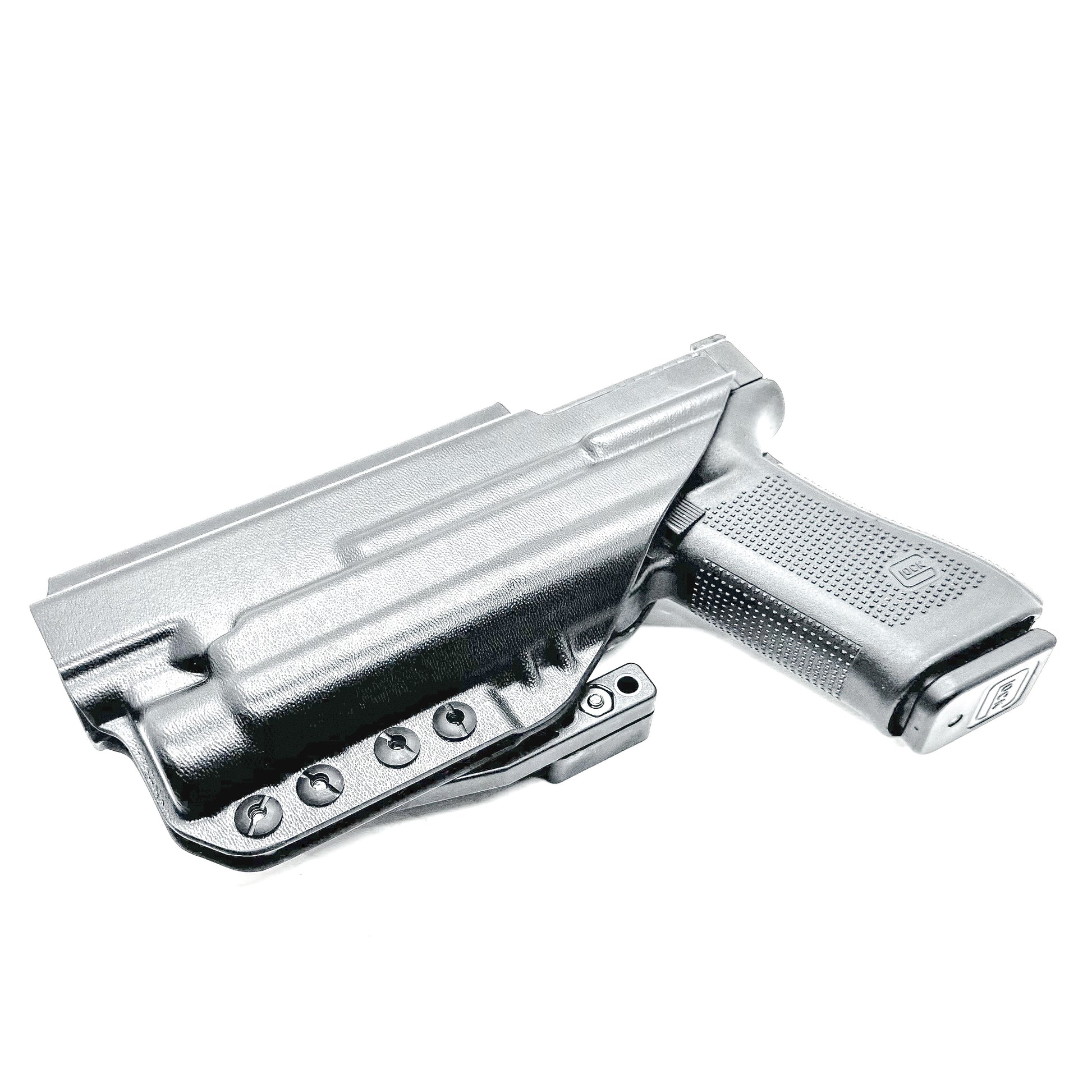 Custom-fit IWB holster for Glock 34 with Streamlight TLR-1 HL-X. Red dot compatible, Modwing ready, adjustable retention, and proudly made in the USA