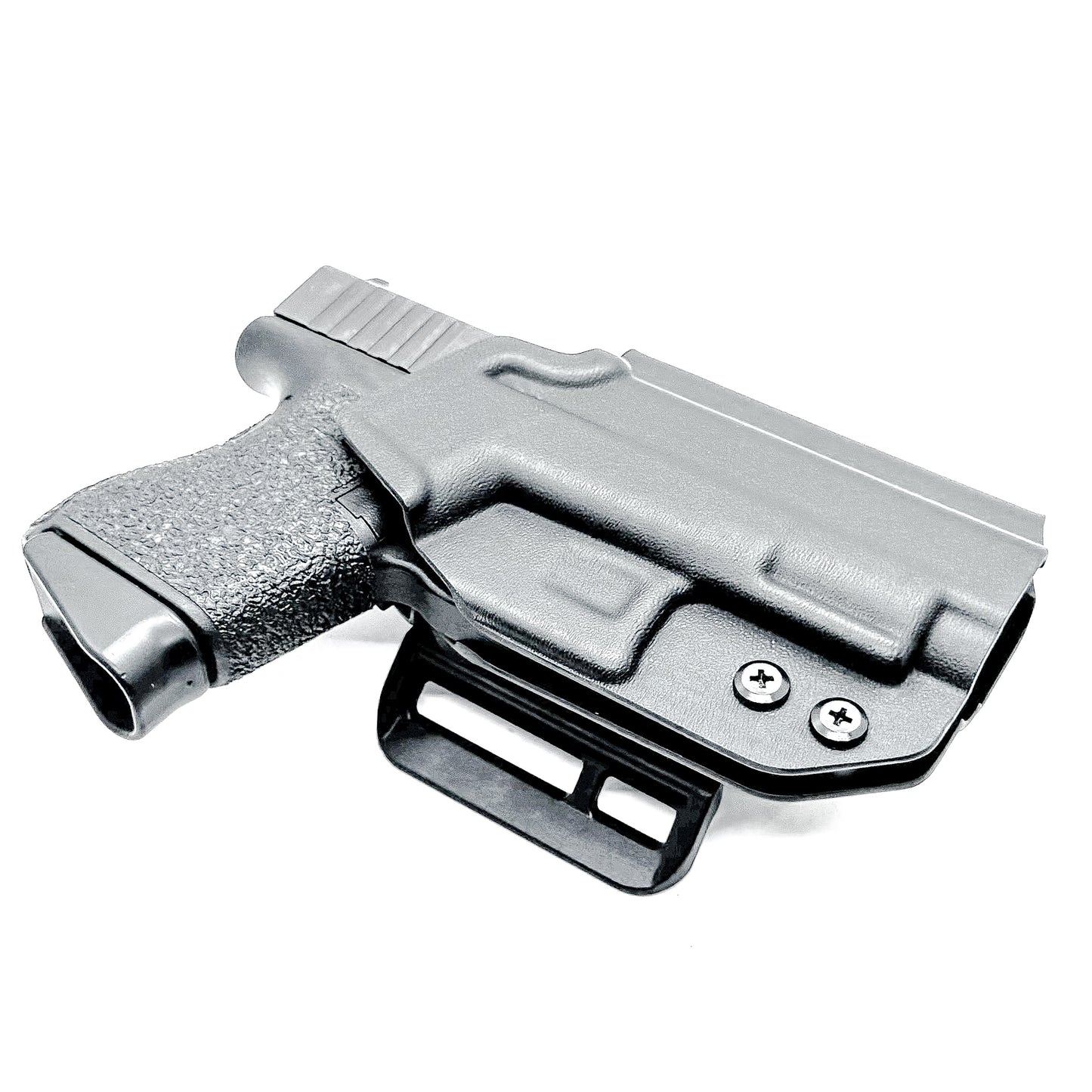 Black, Right Hand Glock 43 & 43X MOS OWB Holster with 4BROS 1.5' Belt slide. Made in the USA