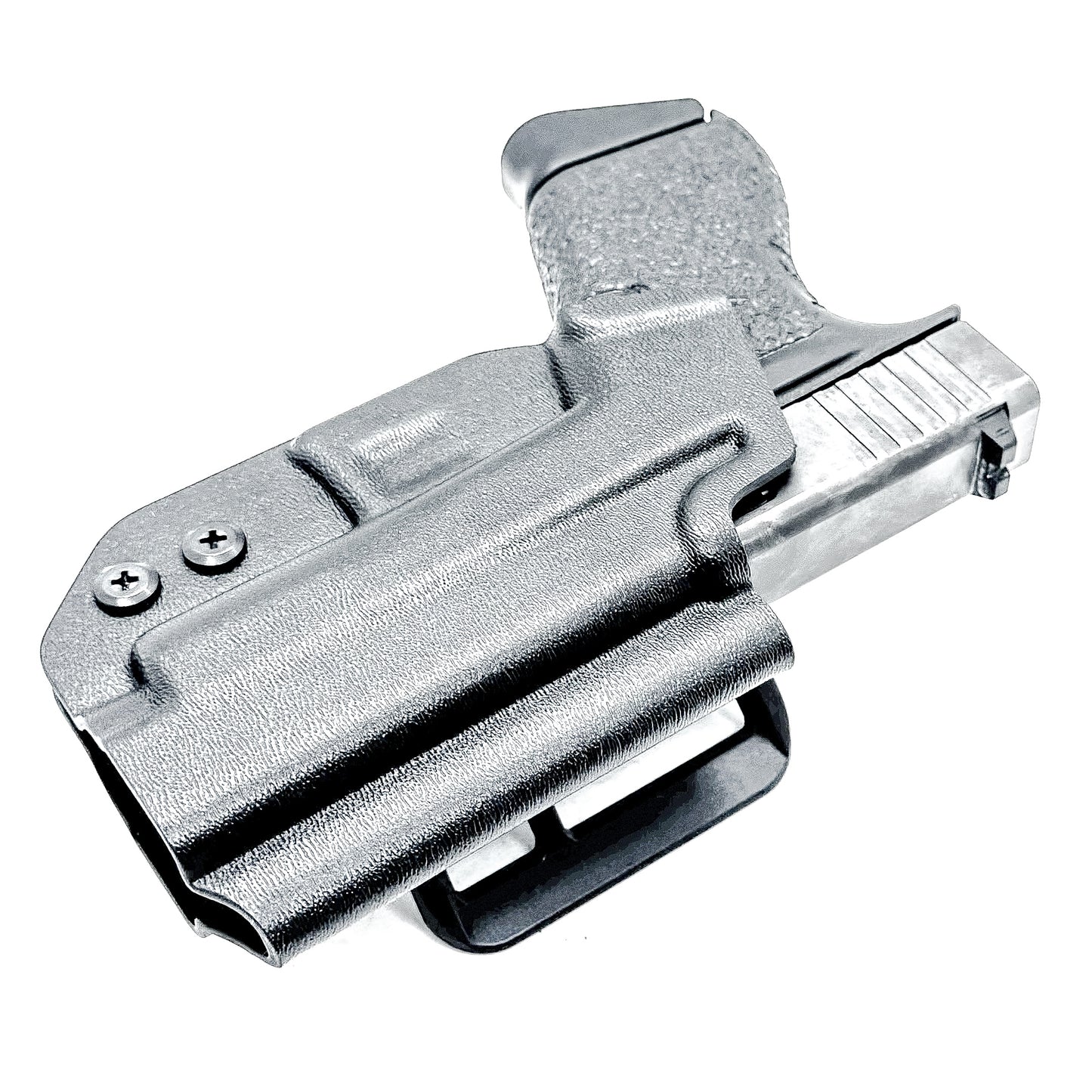 Black, Right Hand Glock 43 & 43X MOS OWB Holster with 4BROS 1.5' Belt slide. Made in the USA