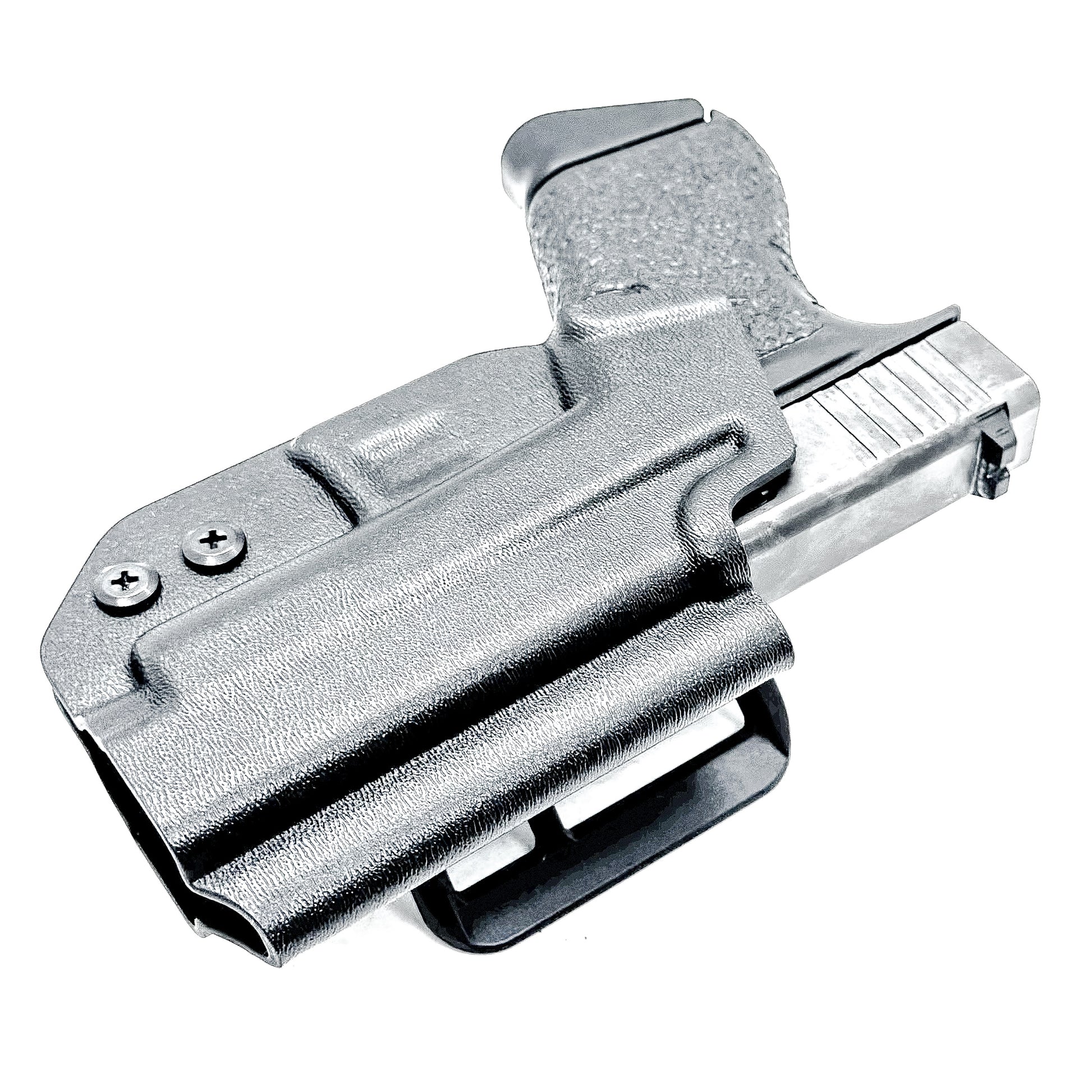 Black, Right Hand Glock 43 & 43X MOS OWB Holster with 4BROS 1.5' Belt slide. Made in the USA