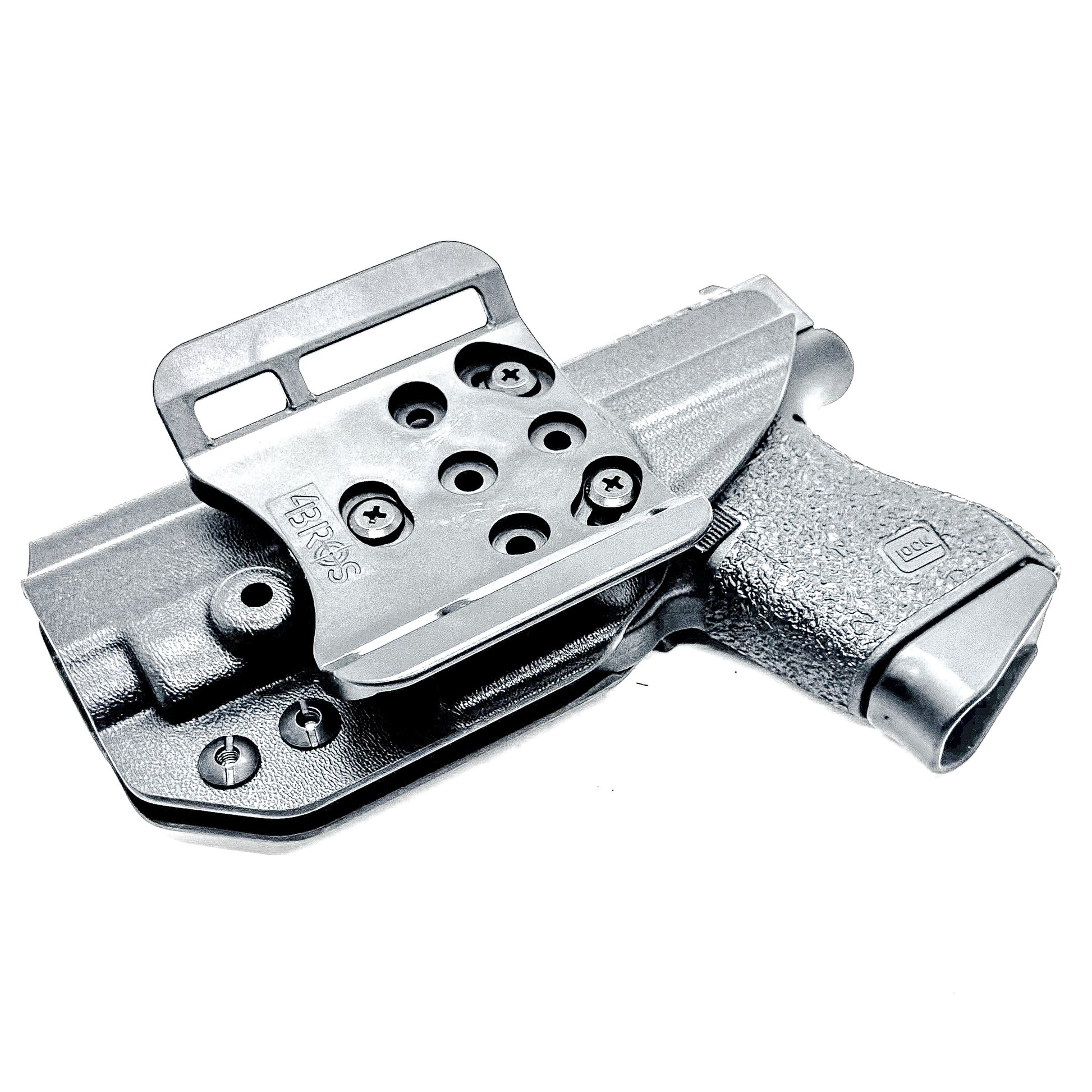 Black, Right Hand Glock 43 & 43X MOS OWB Holster with 4BROS 1.5' Belt slide. Made in the USA