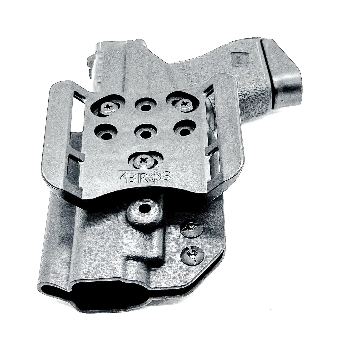 Black, Right Hand Glock 43 & 43X MOS OWB Holster with 4BROS 1.5' Belt slide. Made in the USA
