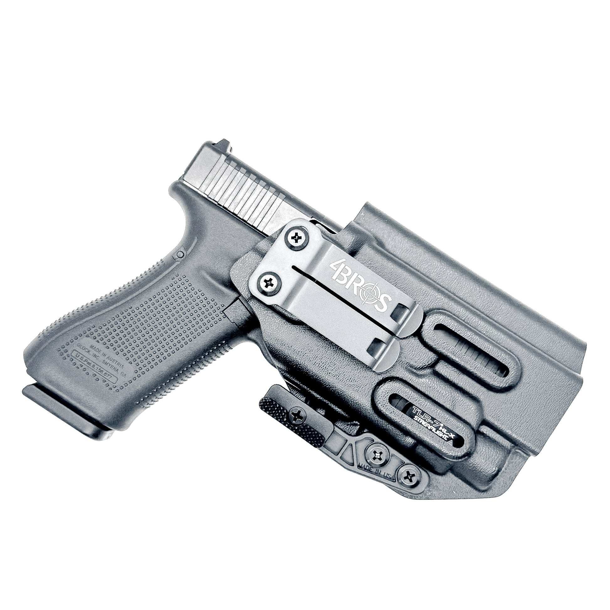 Black IWB Holster for Glock 17 & TLR-7 X or TLR-7 HL-X light with Monoblock and Modwing.