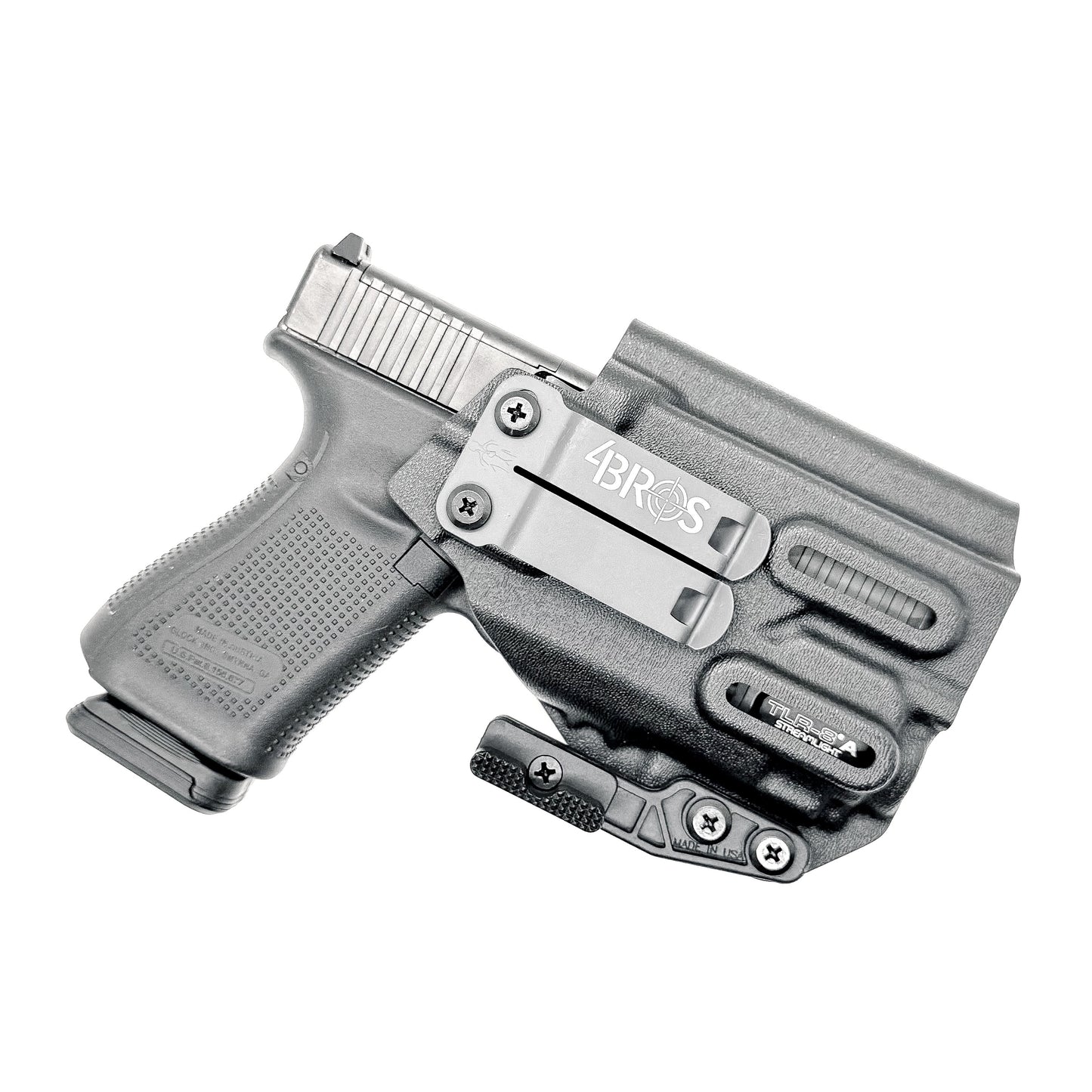 For the best Inside Waistband Kydex Holster for the Glock 19 & Streamlight TLR-8 A, shop Four Brothers Holsters. 4BROS IWB Holsters are made in the USA!