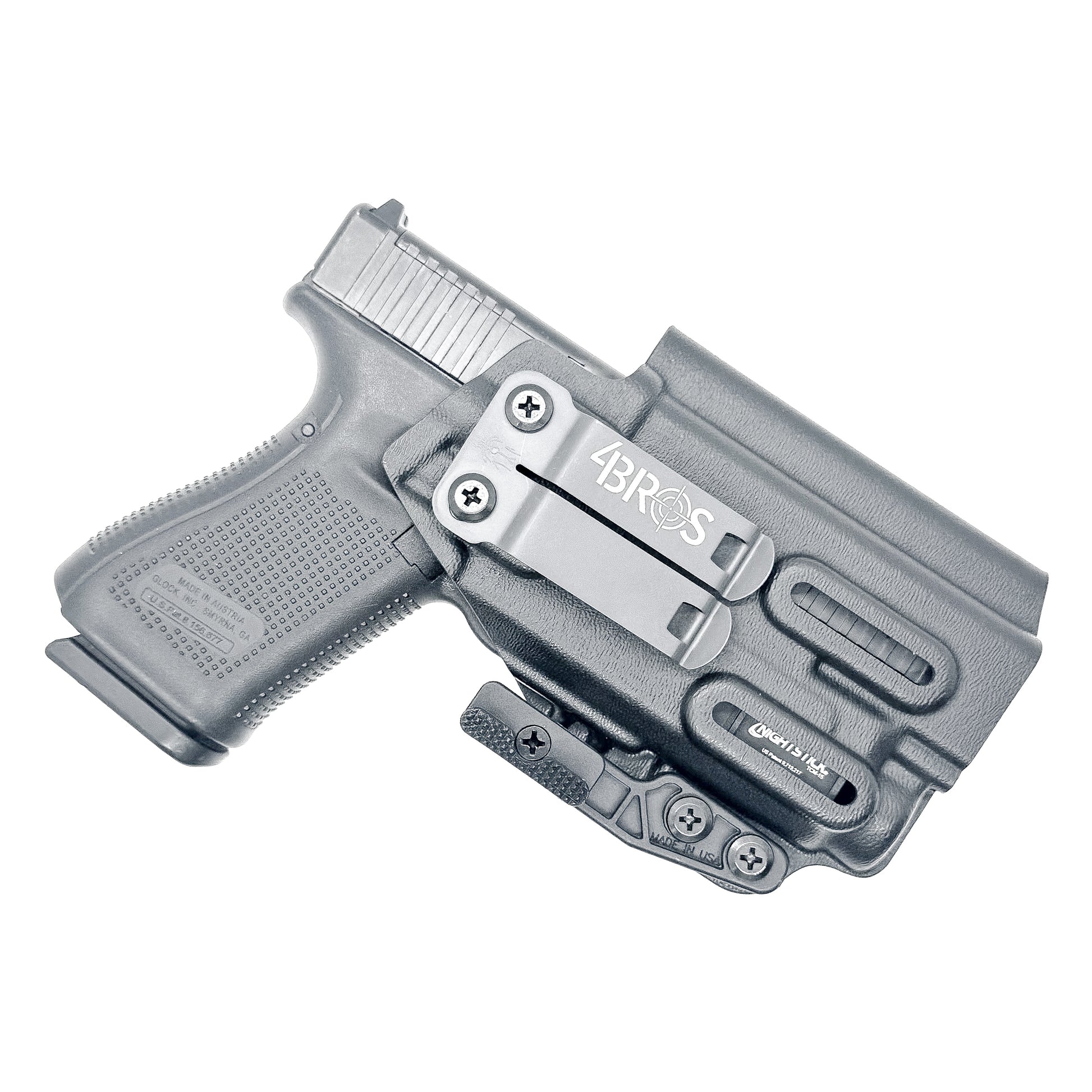 Glock 19 and Nightstick TCM-10 or TCM-15 IWB Holster from Four Brothers in black with Monoblock and Modwing