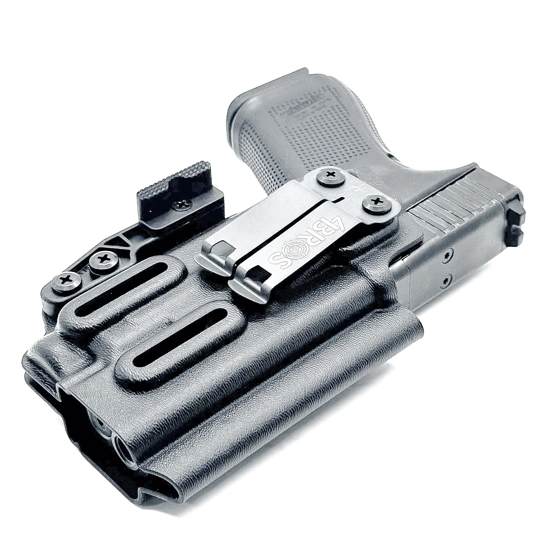 Glock 19 and Nightstick TCM-10 or TCM-15 IWB Holster from Four Brothers in black with Monoblock and Modwing