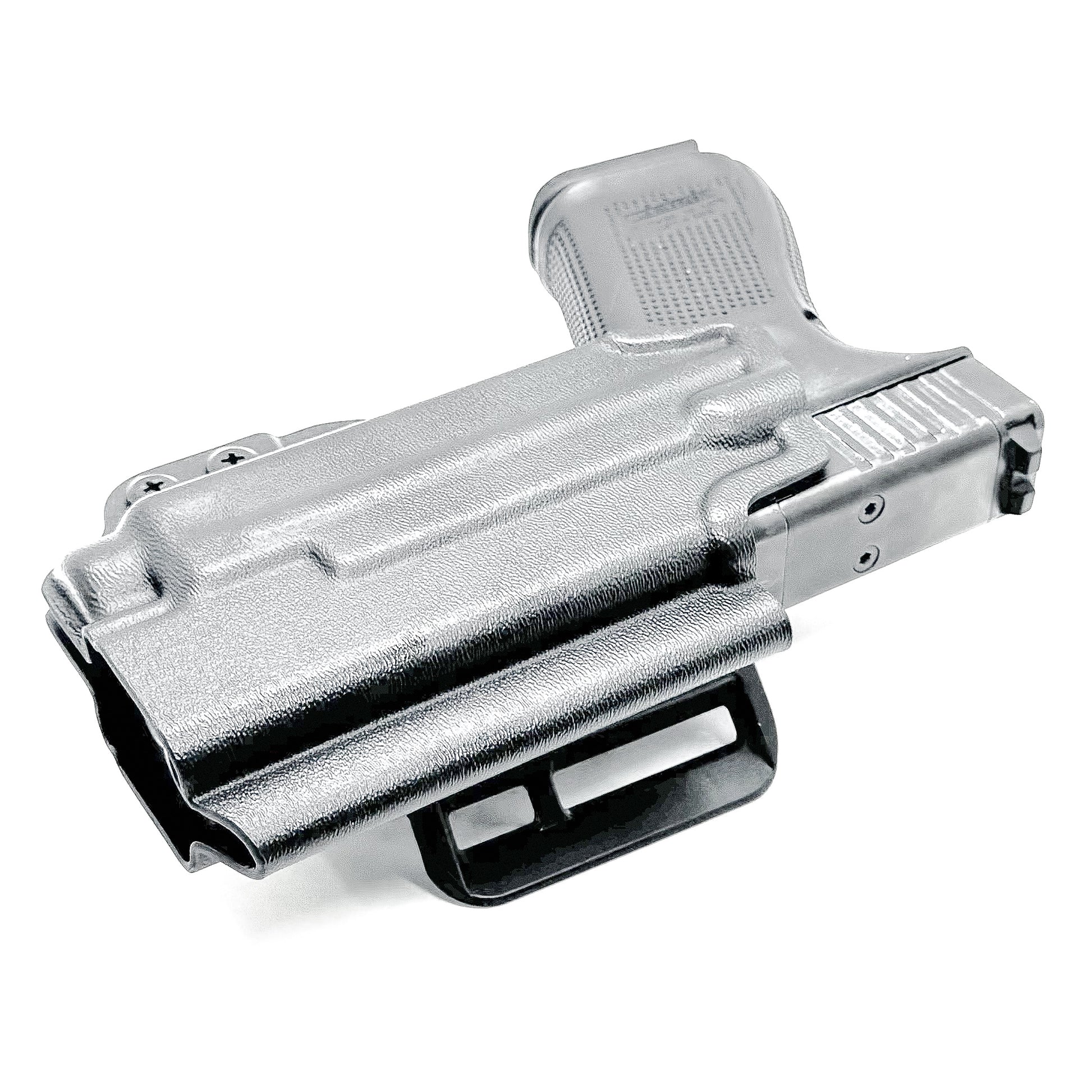 Black Glock 19 and Nightstick TCM-10 or TCM-15 OWB holster from Four Brothers