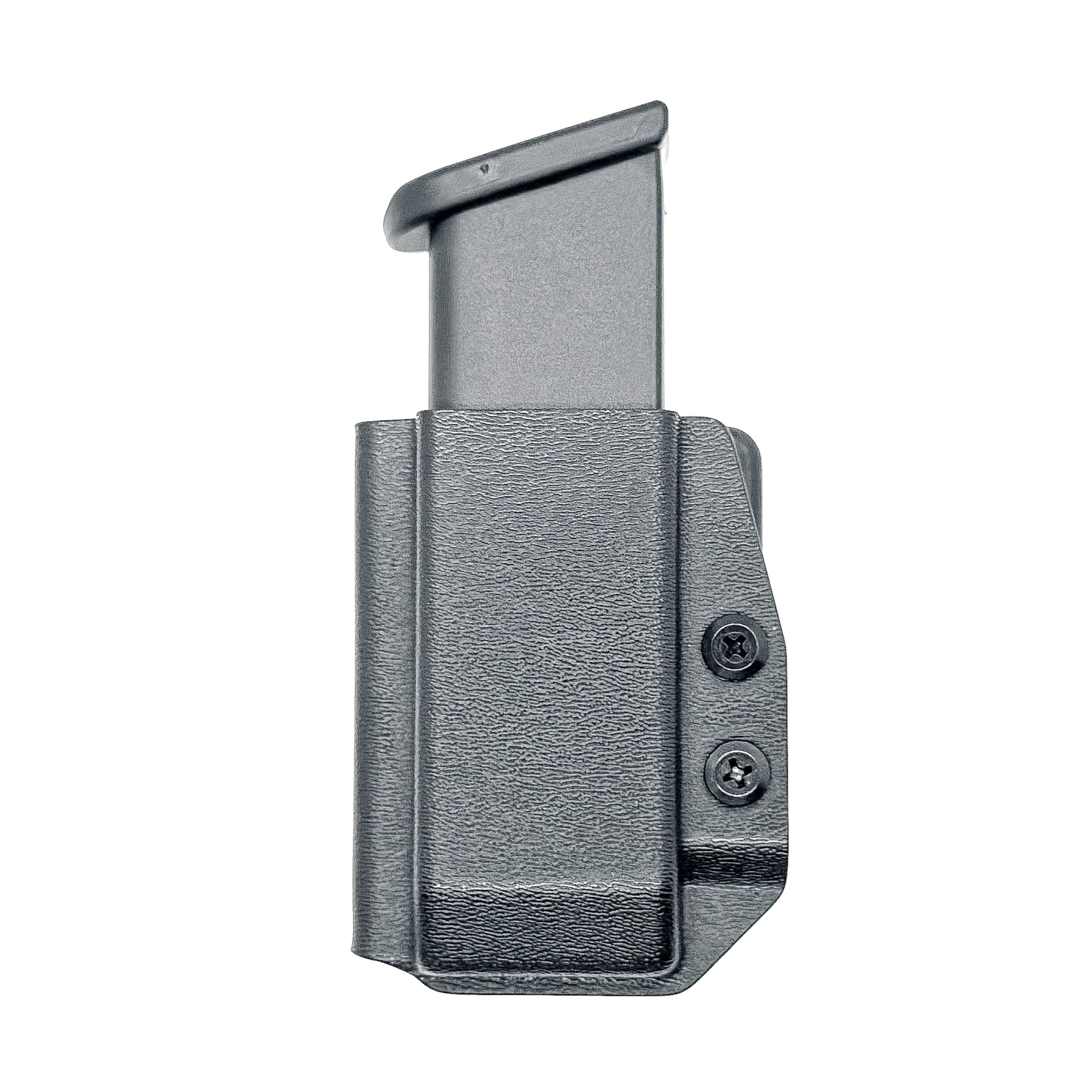 OWB Outside Waistband Kydex Black Magazine Pouch designed to fit the Glock 20 10mm Magazine from Four Brothers Holsters. Proudly made in the USA.
