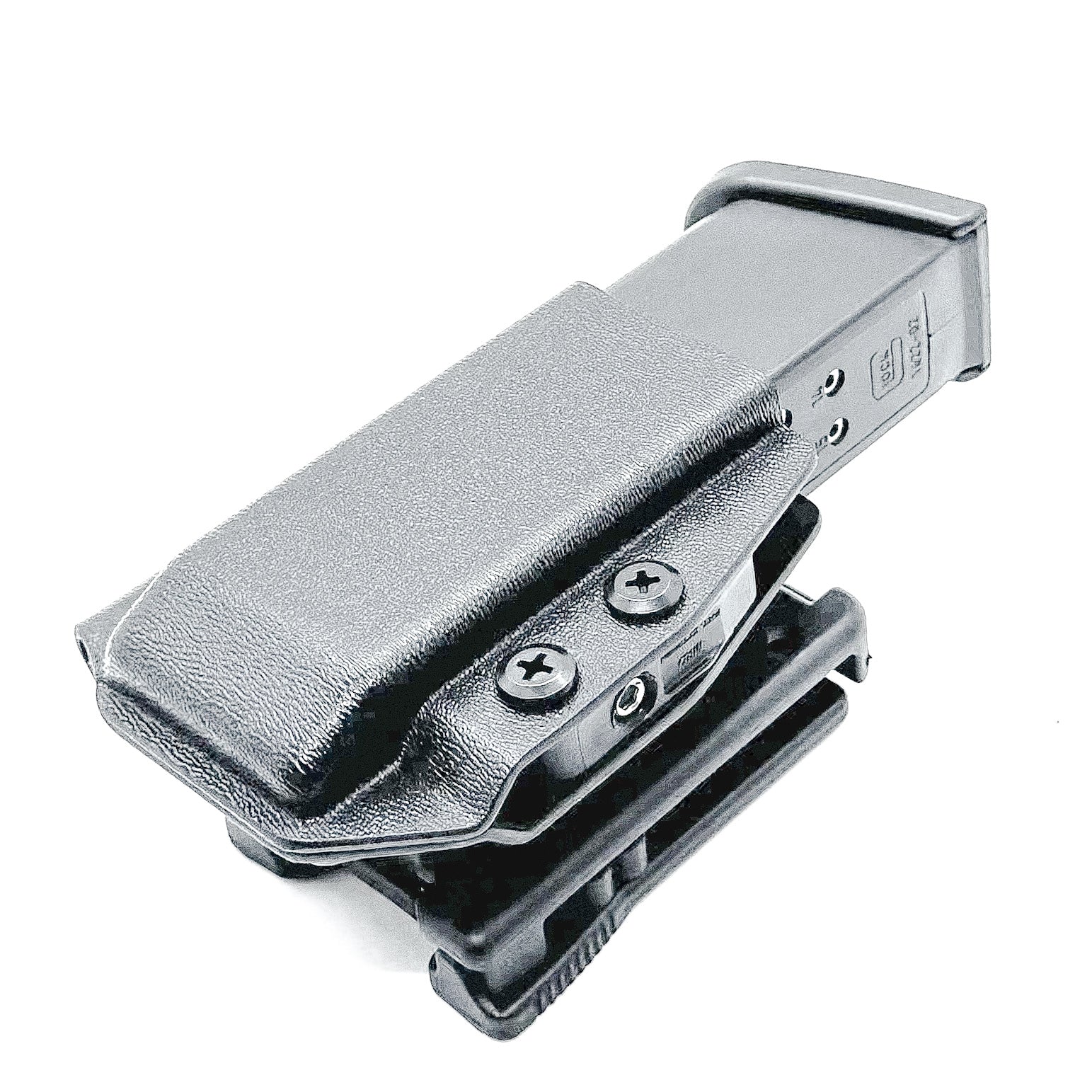OWB Outside Waistband Kydex Black Magazine Pouch designed to fit the Glock 20 10mm Magazine from Four Brothers Holsters. Proudly made in the USA.