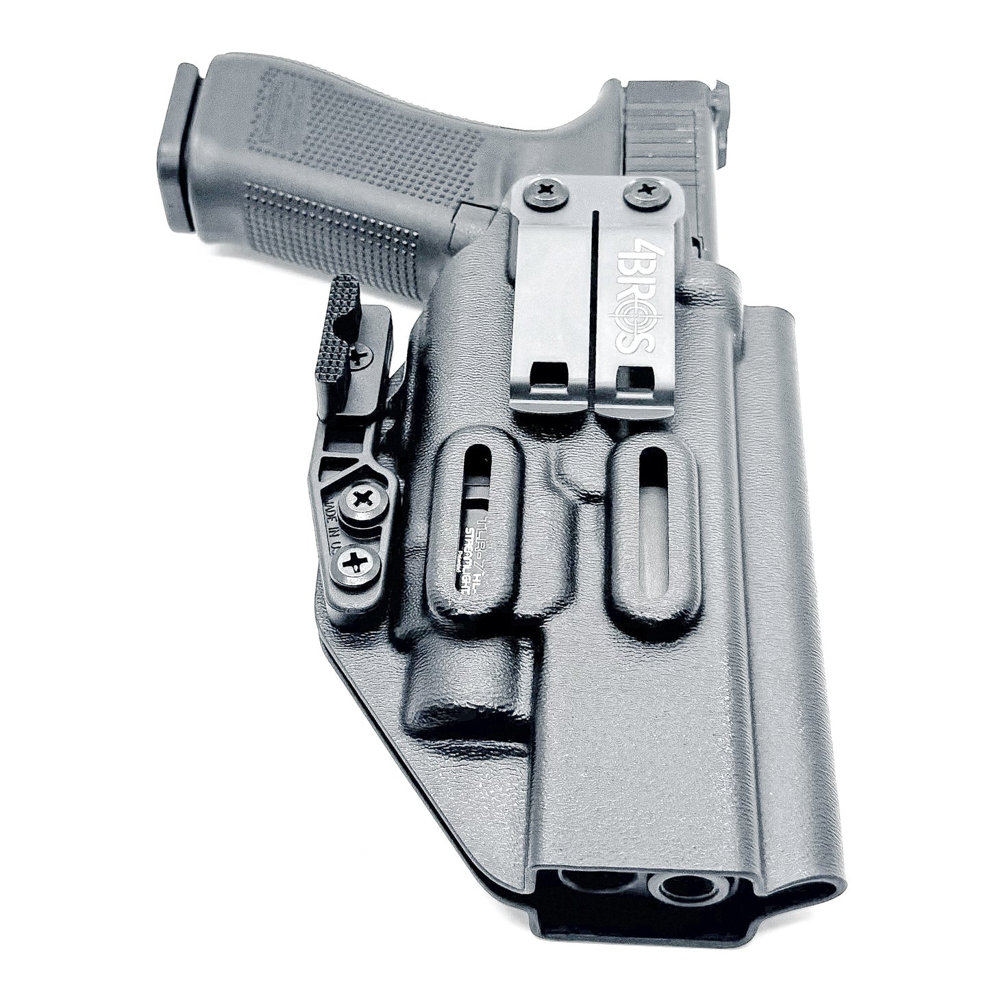 Black IWB Holster for the Glcok 34 with TLR-7 X or TLR-7 HL-X light including monoblock and modwing.