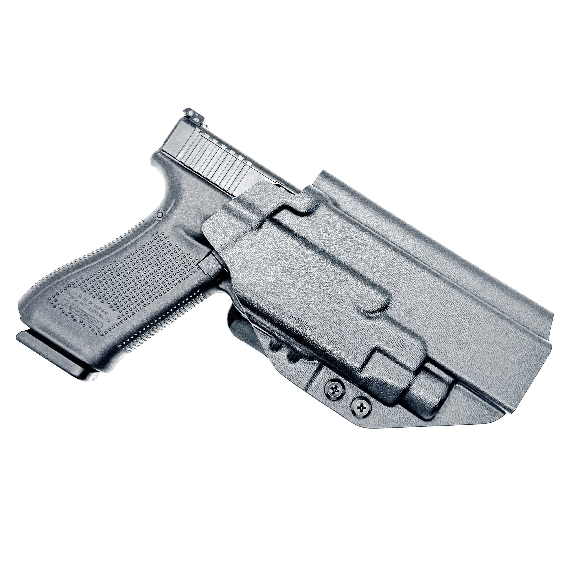 Black OWB Holster for the Glcok 34 with TLR-7 X or TLR-7 HL-X light and 4BROS 1.5" Belt Slide