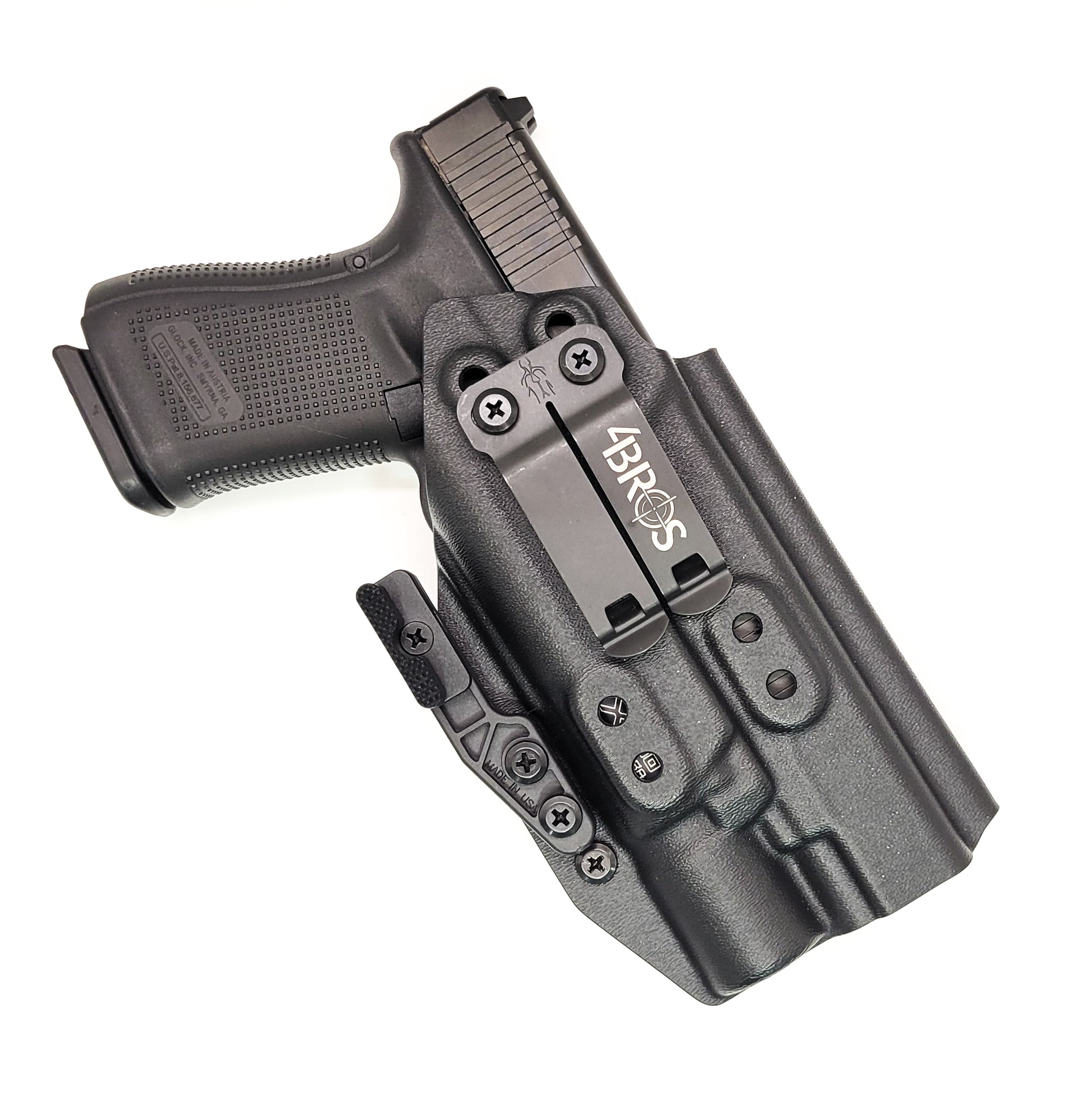 For the best IWB Kydex Inside Waistband Holster for the Glock 34, 17, and 19 Gen 5 with the Surefire X300U-A or X300U-B shop Four Brothers 4BROS Holsters.