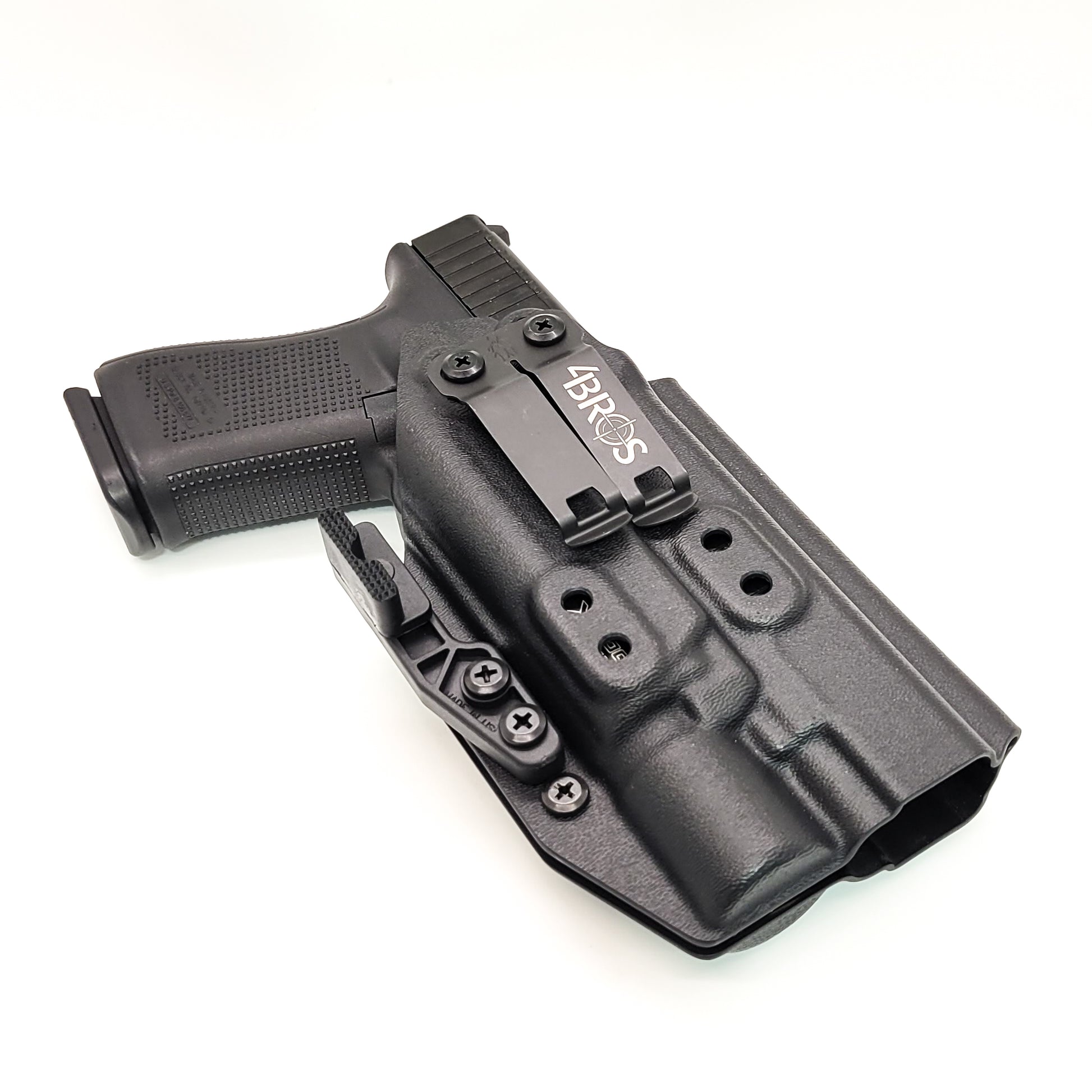 For the best IWB Kydex Inside Waistband Holster for the Glock 34, 17, and 19 Gen 5 with the Surefire X300U-A or X300U-B shop Four Brothers 4BROS Holsters.