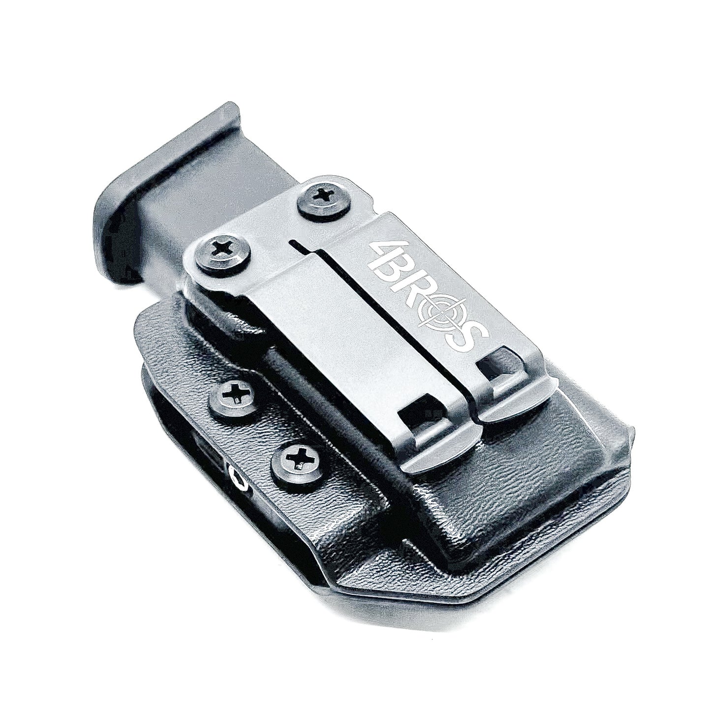 Black Kydex IWB AIWB appendix inside waistband magazine pouch for the Glock 43X & 48 from Four Brothers 4BROS Holsters. Adjustable retention.