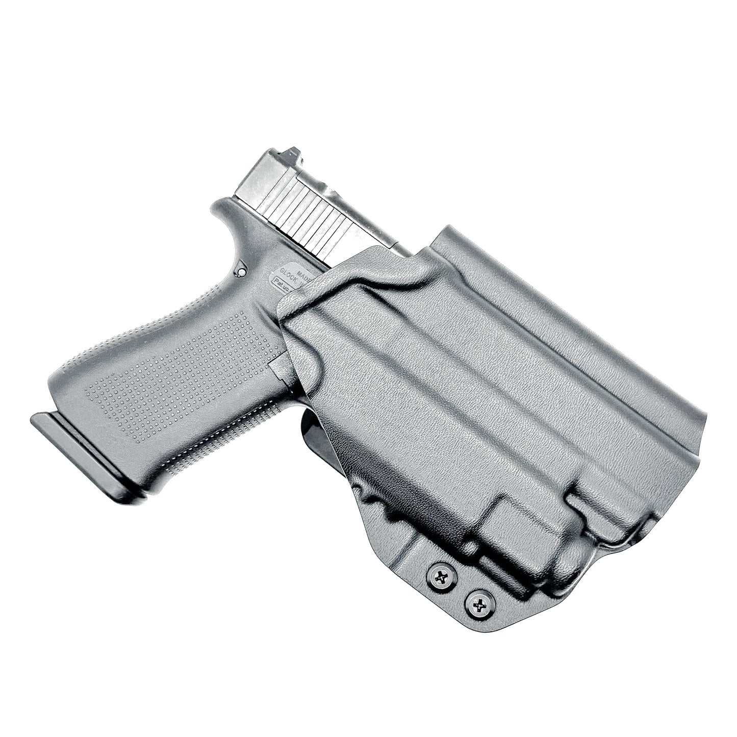 Black OWB Holster with a 4BROS 1.5" Belt Slide for the Glock 43X or 48 MOS with the TLR-8 Sub light.