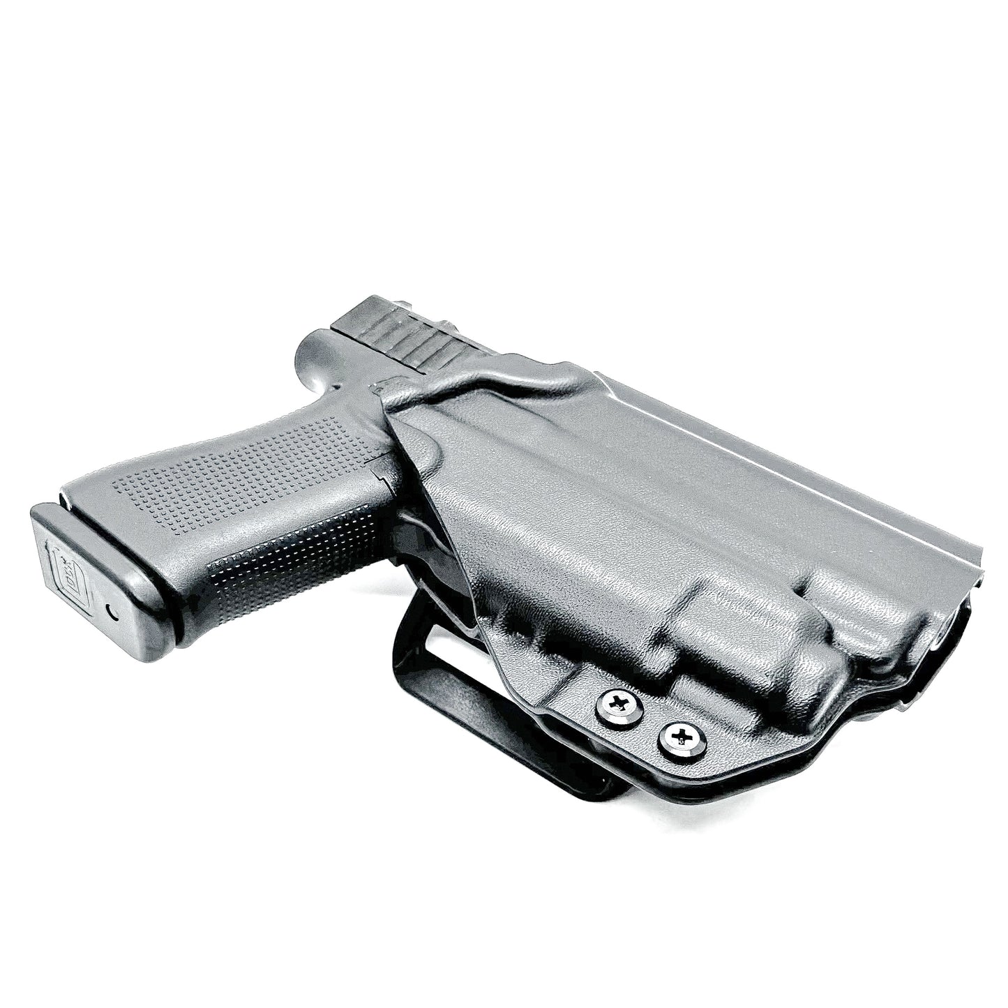 Black OWB Holster with a 4BROS 1.5" Belt Slide for the Glock 43X or 48 MOS with the TLR-8 Sub light.