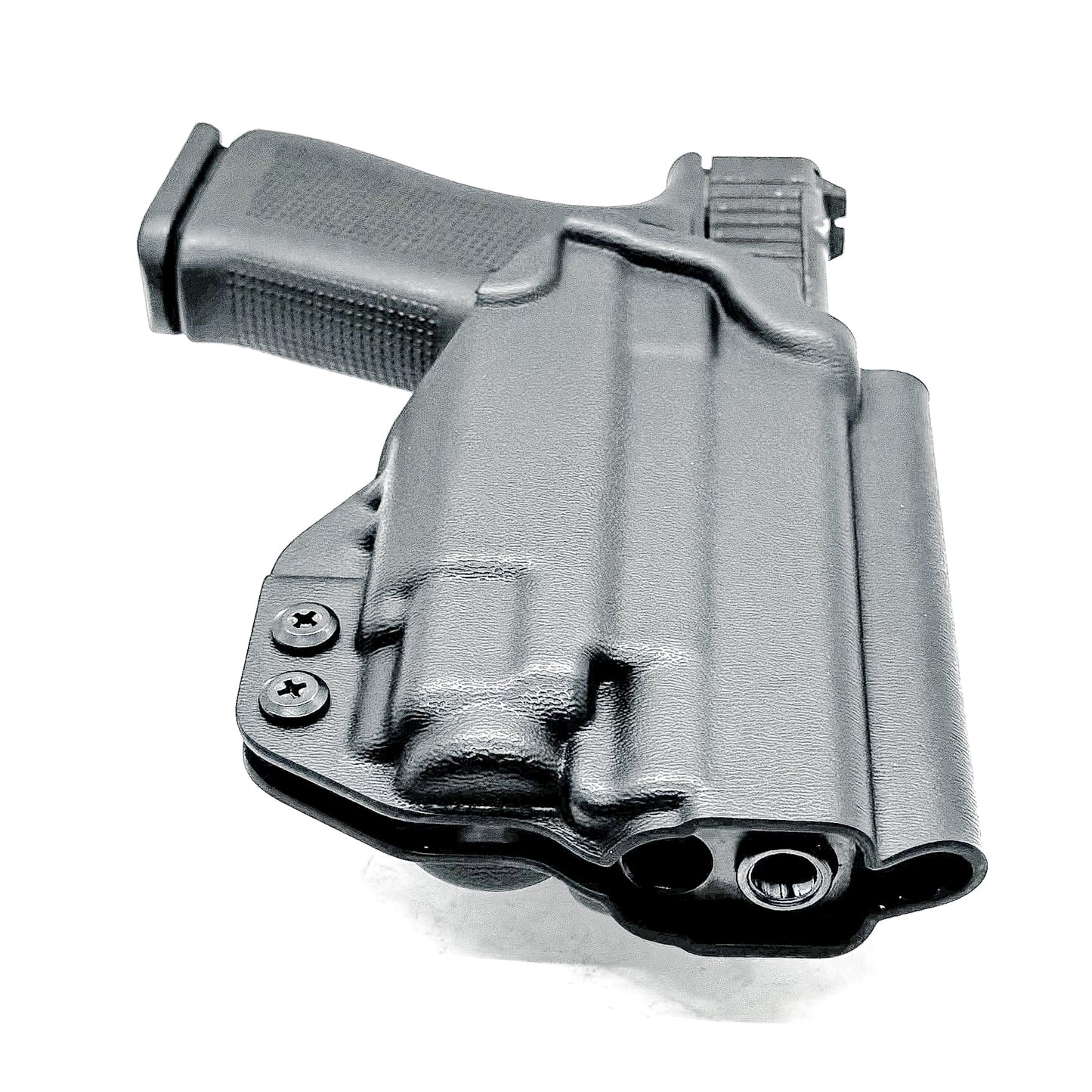 Black OWB Holster with a 4BROS 1.5" Belt Slide for the Glock 43X or 48 MOS with the TLR-8 Sub light.